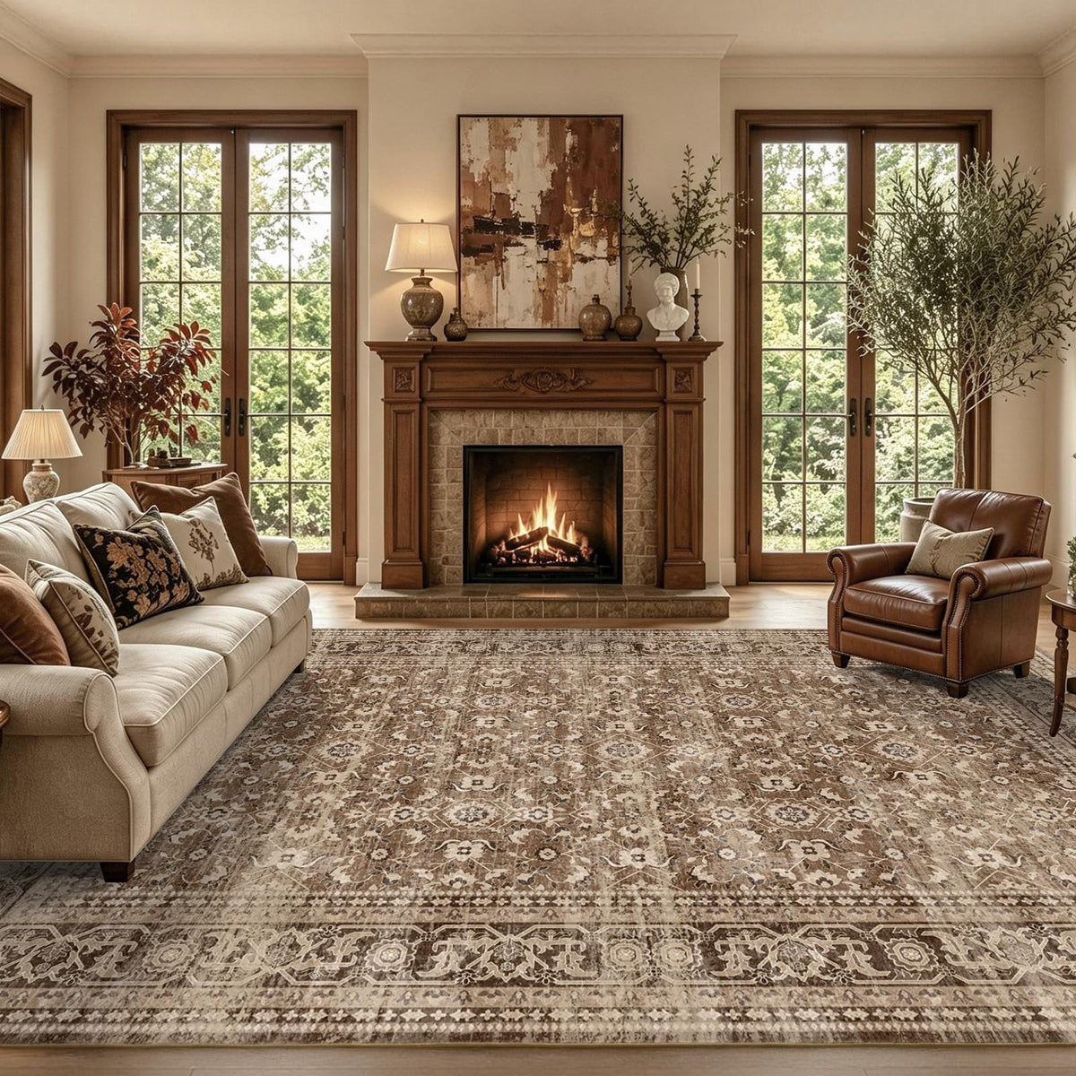 6x9 Ft Large Area Rugs for Living Room, Soft Non-Slip Machine Washable Rug, Vintage Stain Resistant Carpets for Bedroom Nursery Dining Room Home Decor (Beige)