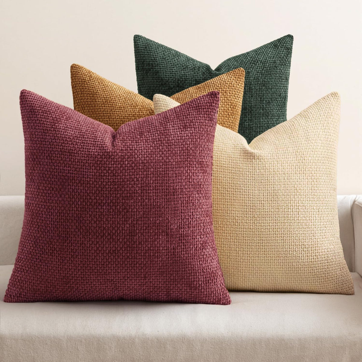 MIULEE Soft Decorative Chenille Pillow Covers Neutral 18x18 Pack of 4