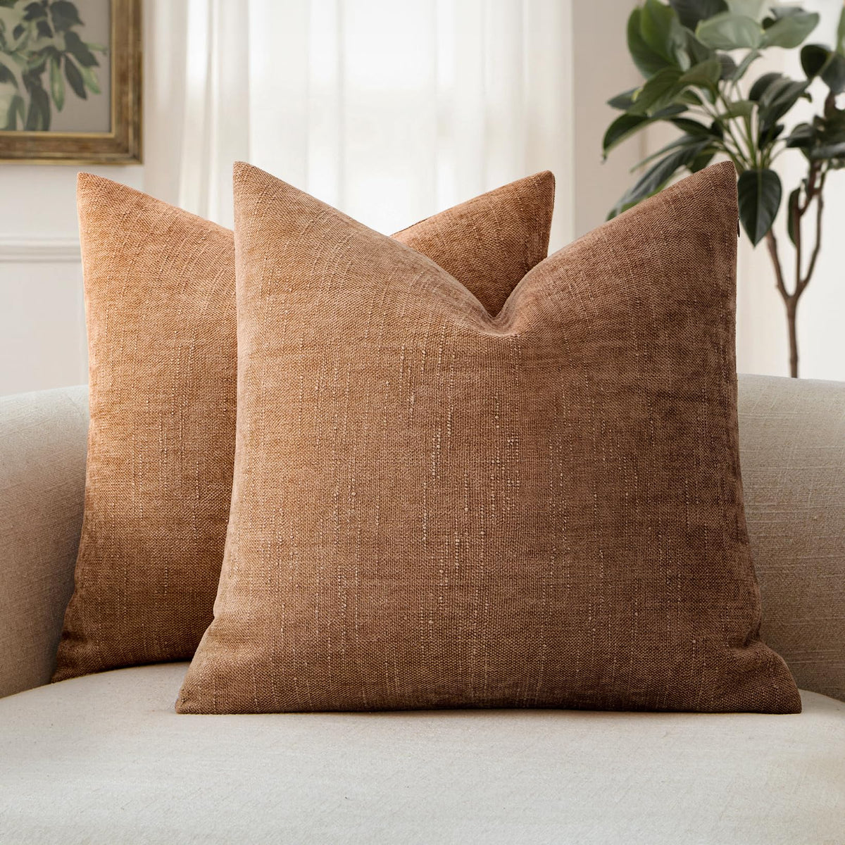 MIULEE Textured Chenille Throw Pillow Covers 20x20 Inch Taupe Grey
