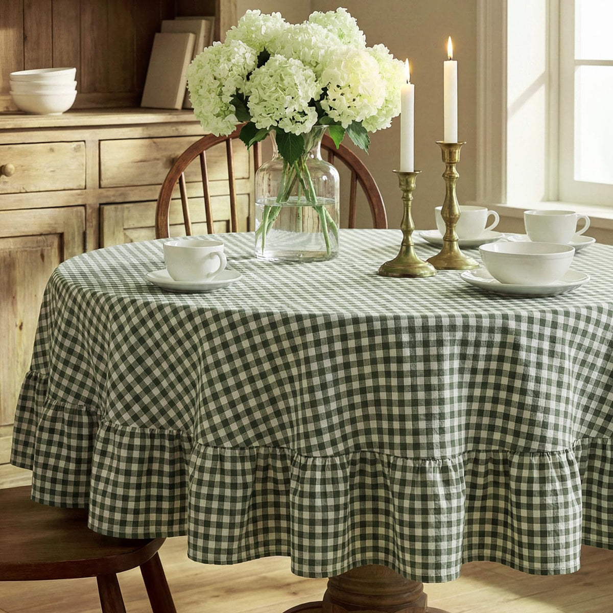 Mindsoft Brown Ruffled Gingham Tablecloth, 52 x 70 Inches, Rectangle