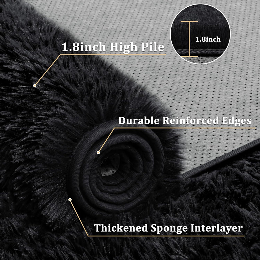 Tosuoka 5x7 Area Rugs for Living Room Bedroom, Black Rug Soft Fluffy Shag