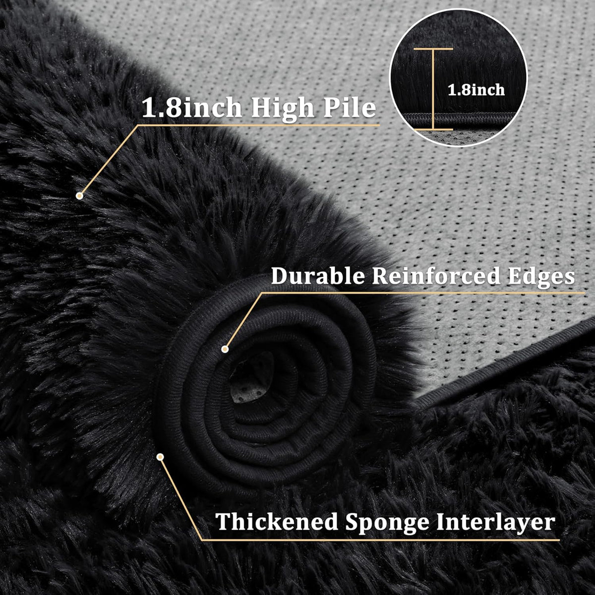 Tosuoka 5x7 Area Rugs for Living Room Bedroom, Black Rug Soft Fluffy Shag