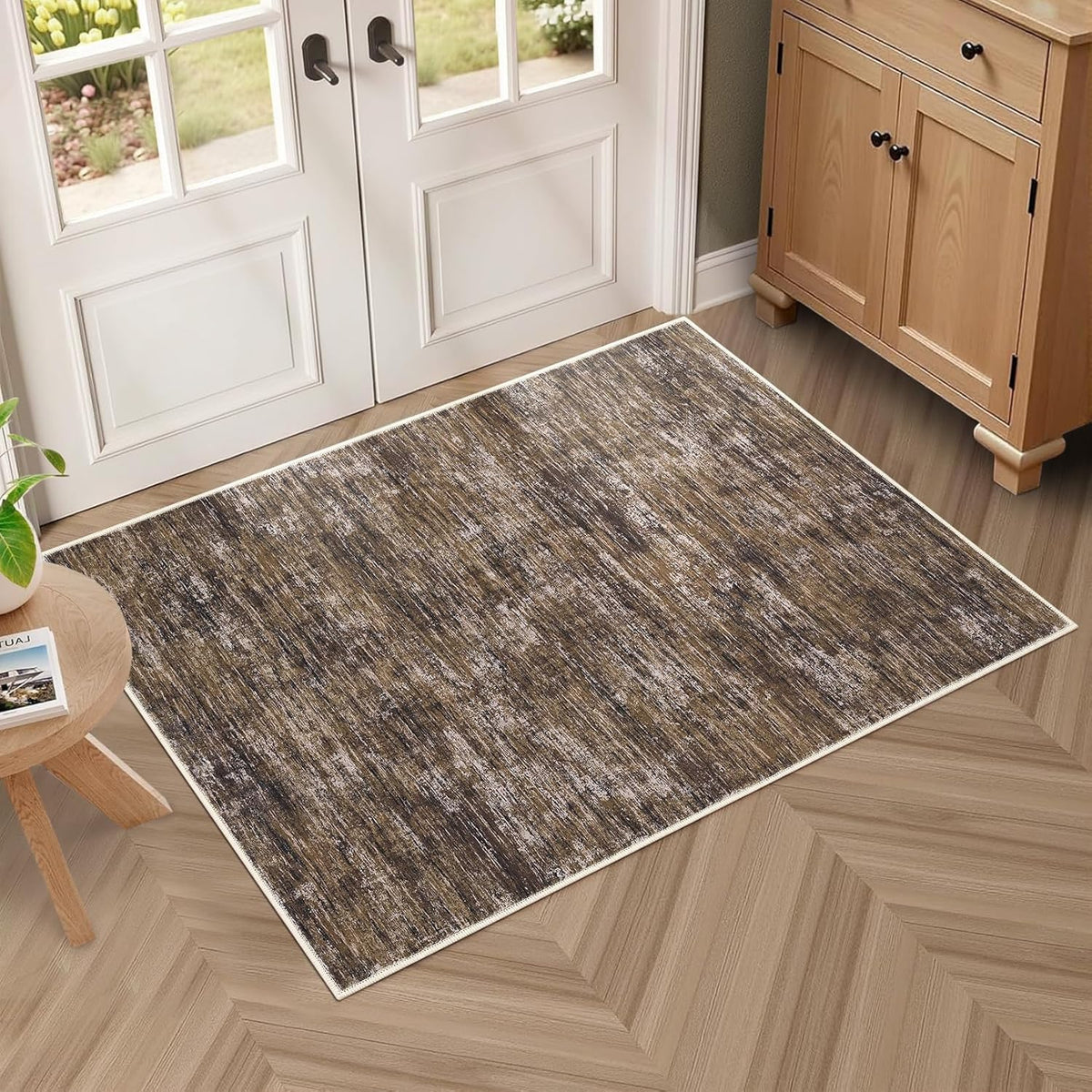 RUGSREAL Bedroom Area Rug 4x6 Modern Abstract Area Rug Stain Resistant Small Living Room Rug Contemporary Dining Room Rug Non-Slip Solid Rug Aesthetic Accent Floor Carpet for Kitchen Office, Dark Grey