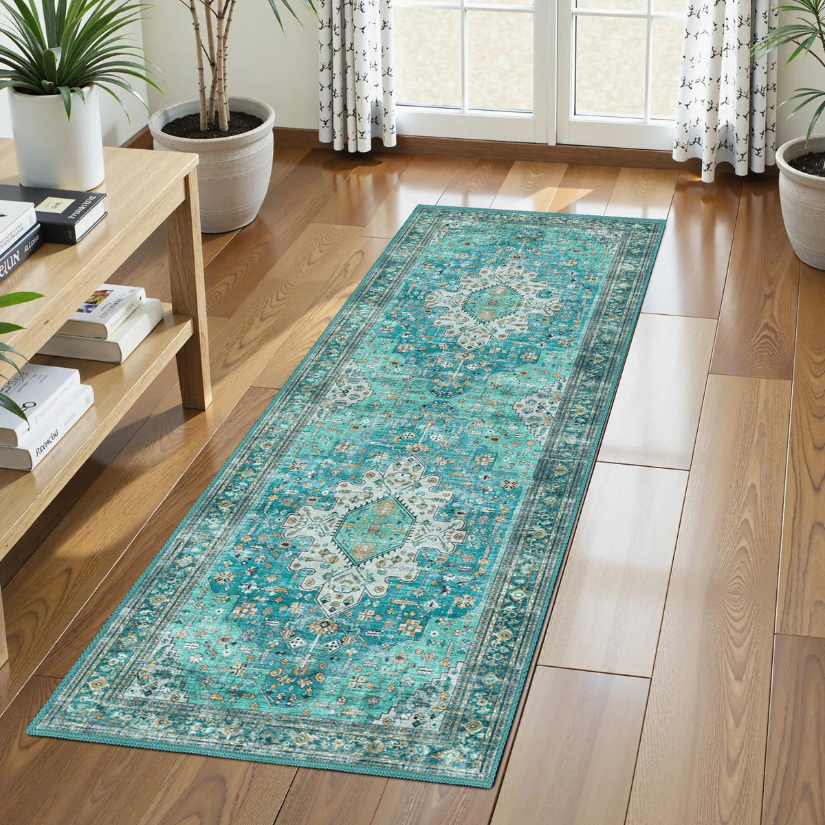 Washable Area Rug 5' x 7' Vintage Traditional Persian Mat - Foldable Distressed Non-Slip Machine Washable Carpet for Living Room Bedroom Kitchen Home Decor - Graphite and Mist