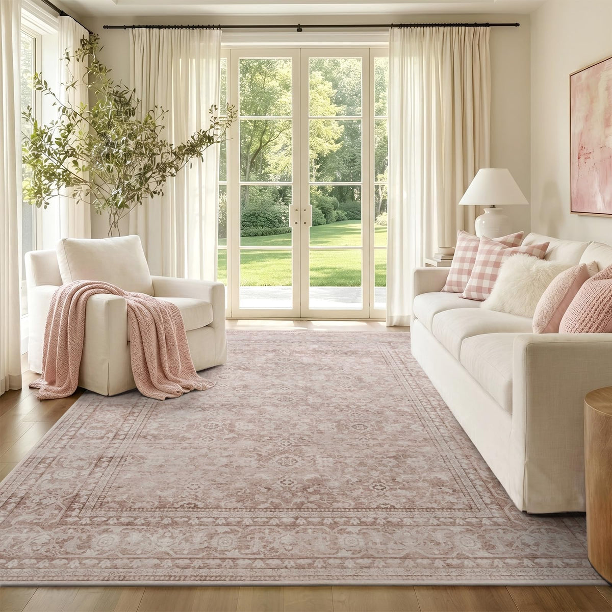 6x9 Ft Large Area Rugs for Living Room, Soft Non-Slip Machine Washable Rug, Vintage Stain Resistant Carpets for Bedroom Nursery Dining Room Home Decor (Beige)
