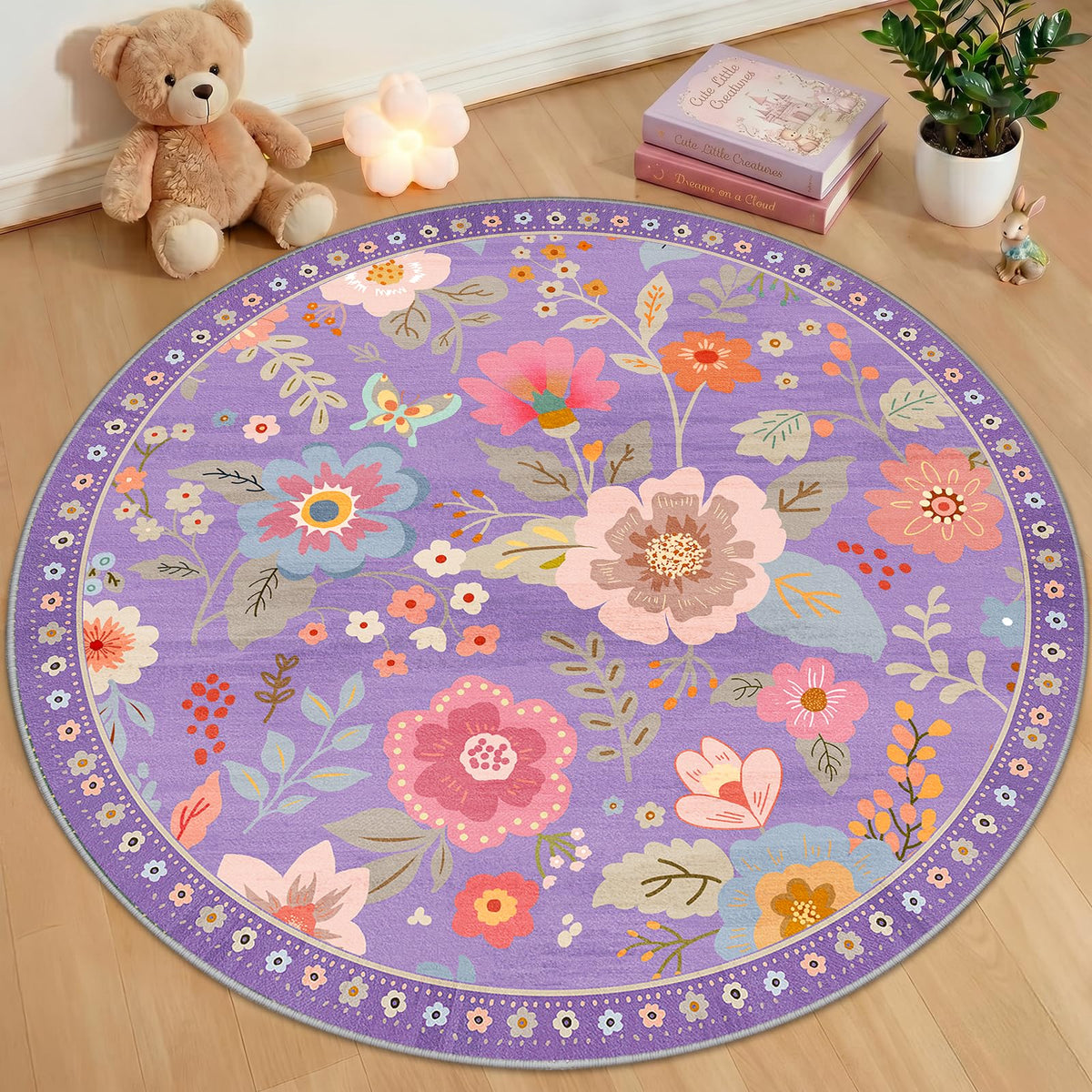 RELEANY Floral Washable 5x7 Area Rugs Black