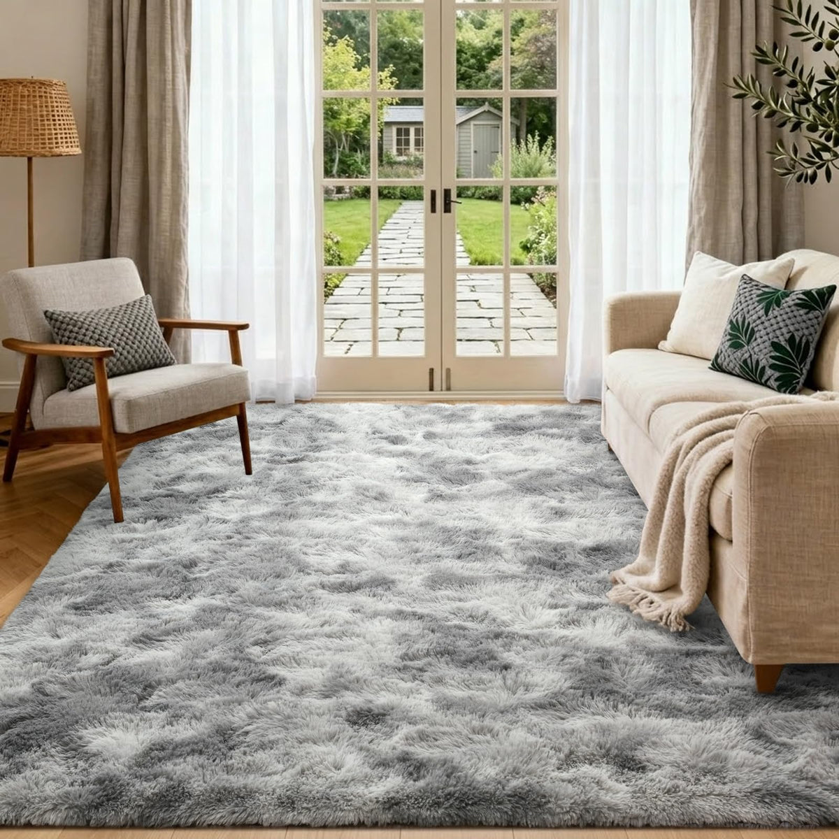 6x9 Ft Large Shag Rugs for Living Room Decor, Tie-Dyed Ultra Soft Fluffy Furry Area Rugs for Bedroom Indoor Floor, Aesthetic Carpet for Kids Home (Dark Grey)