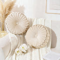 ROSE&RISY Round Pleated Velvet Throw Pillow, 1 Pack Decorative Accent Pumpkin Pillow Cushion for Couch Sofa Bed, Soft Plush Retro Vanity Throw Pillows for Home Decor, 14.5 Inch, Olive Green