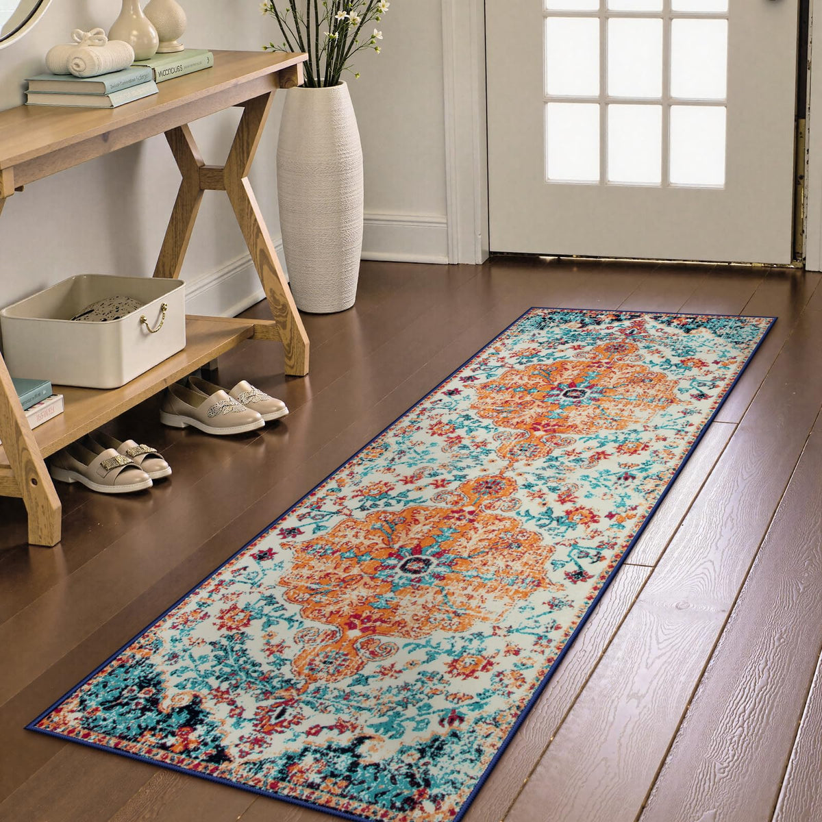 Lahome Felice Boho Tribal 2x3 Washable Small Rugs for Entryway Doormat Indoor Entrance, Throw Rugs with Rubber Backing, Bohemian Soft Non-Slip Bathroom Carpet for Bath Front Door Kitchen Floor