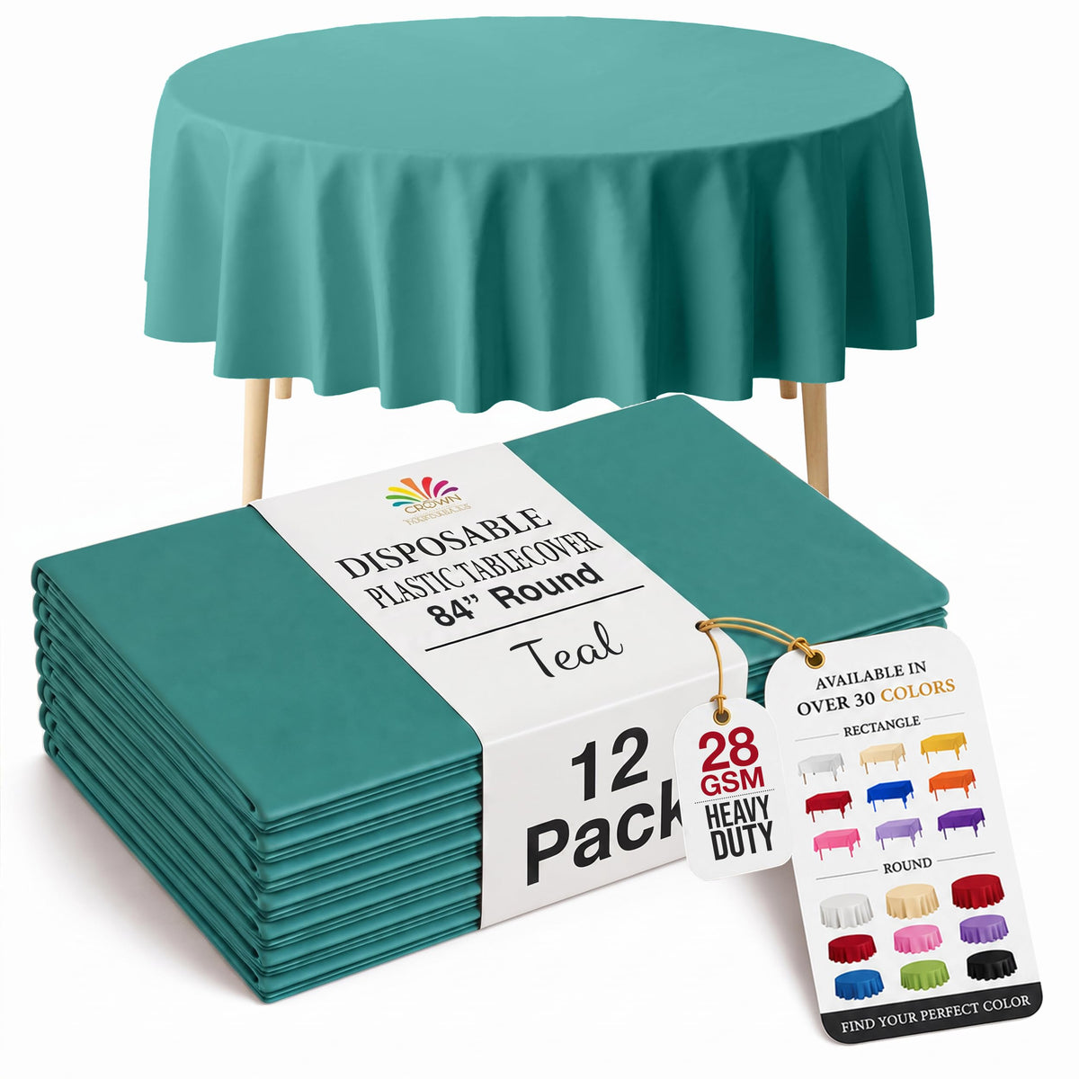 Exquisite 12-Pack Premium Plastic Tablecloth 12-Pack Premium Plastic Tablecloth 84in. Round Table Cover - Emerald Green