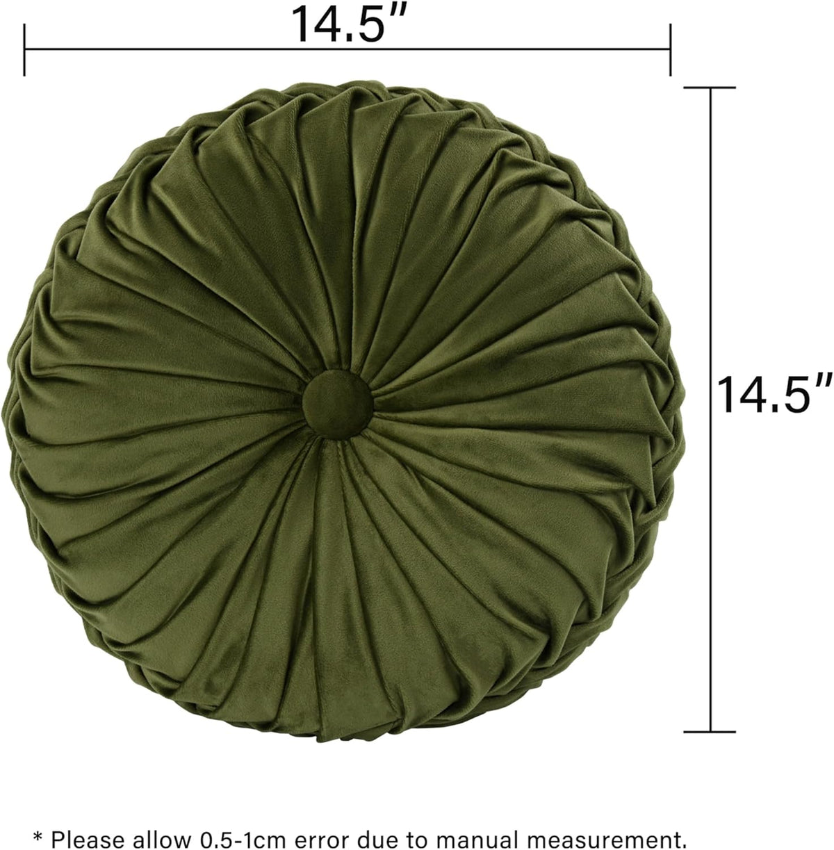 HIG Set of 2 Olive Velvet Decorative Round Pleated Throw Pillows