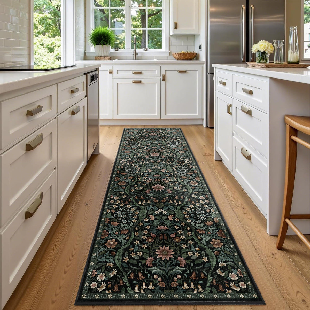 Floral Area Rug 5x7 Botanical Washable Carpet for Living Room