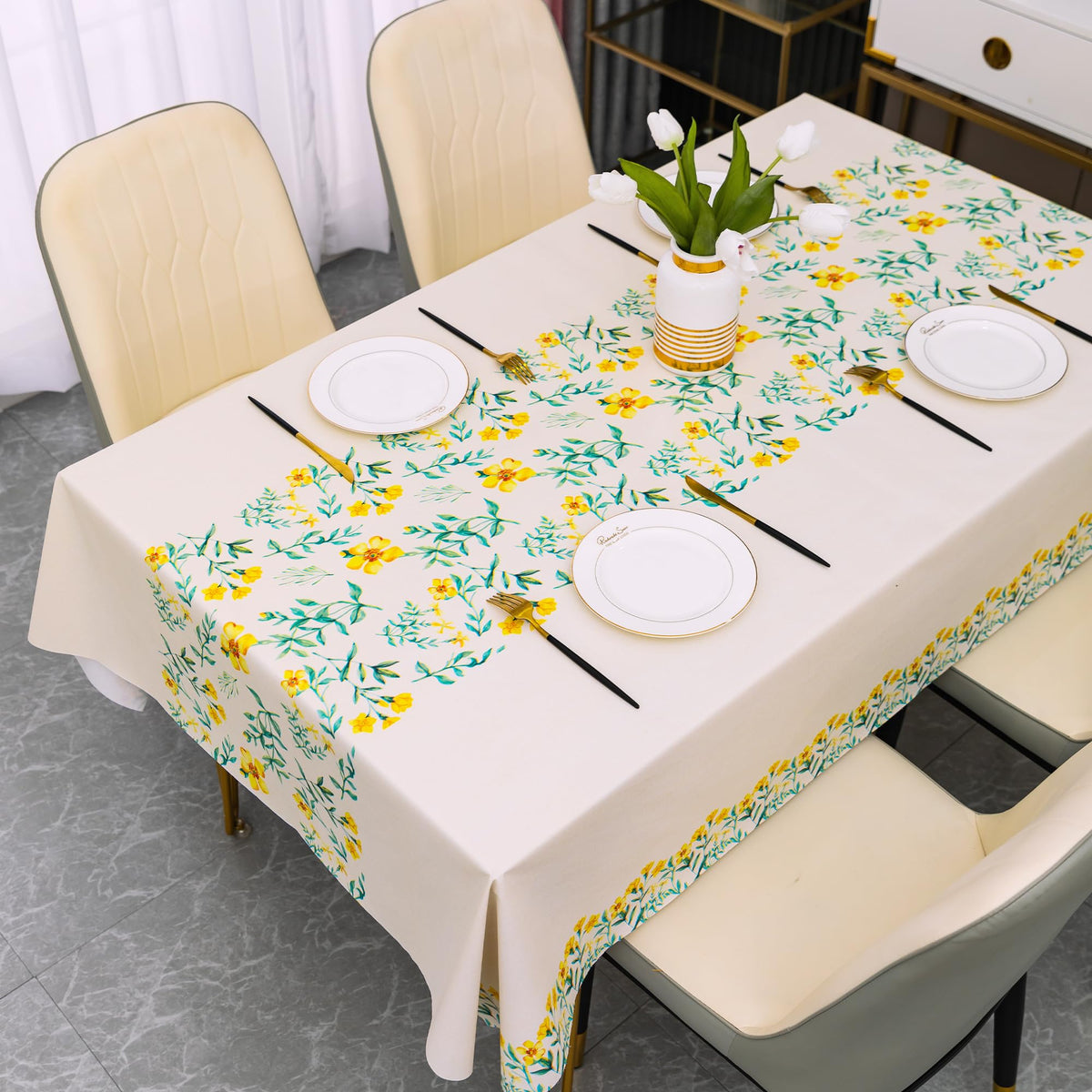Rectangle Table Cloth,100% Waterproof Tablecloth Oil Proof Spill Proof Vinyl Table Cloth, Wipe Clean Plastic Table Cover for Dining, Camping, Indoor and Outdoor 52" x 70",Leaves
