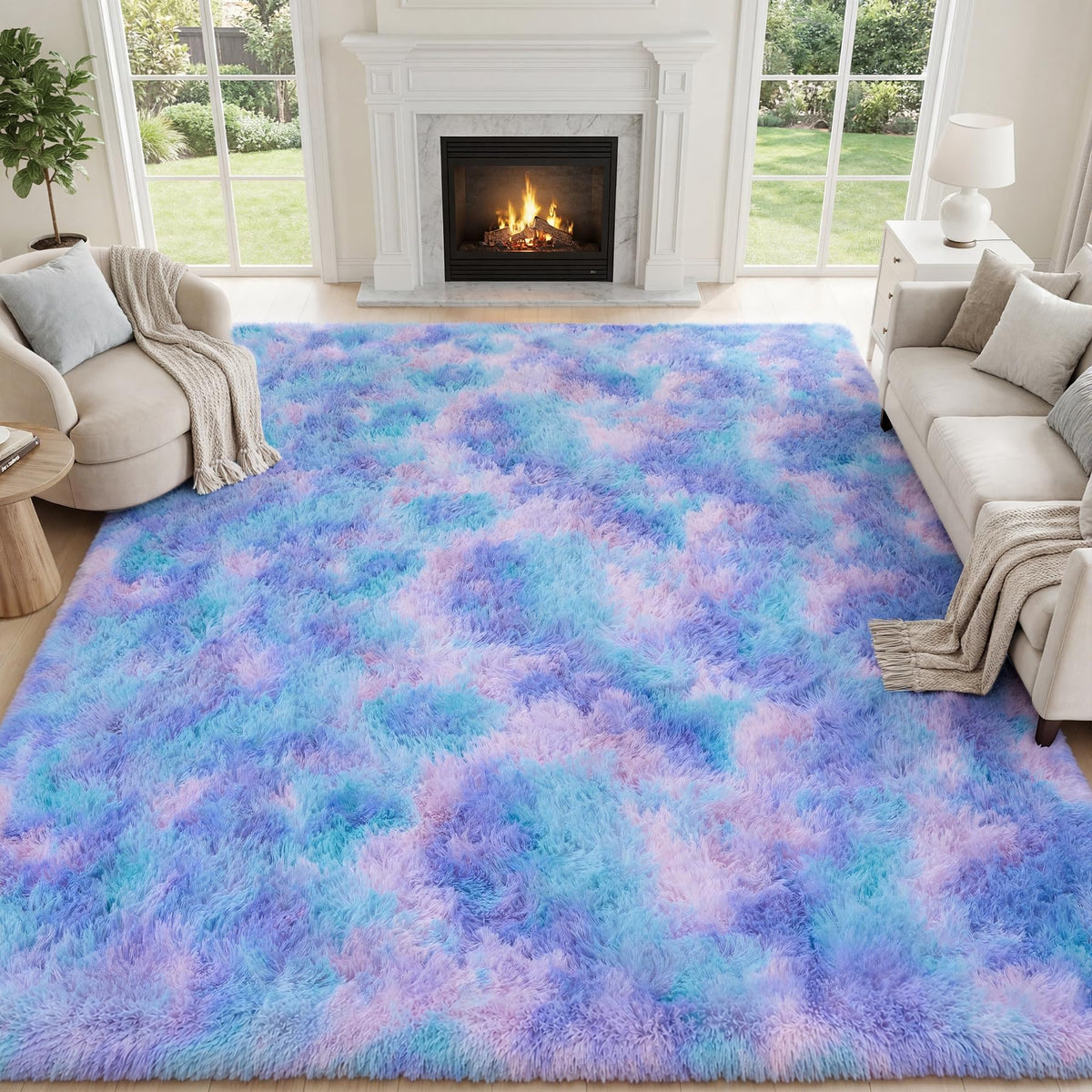 PLHXFR 8x10 Area Rugs Living Room: Fluffy Bedroom Soft Shag Rug Black Grey