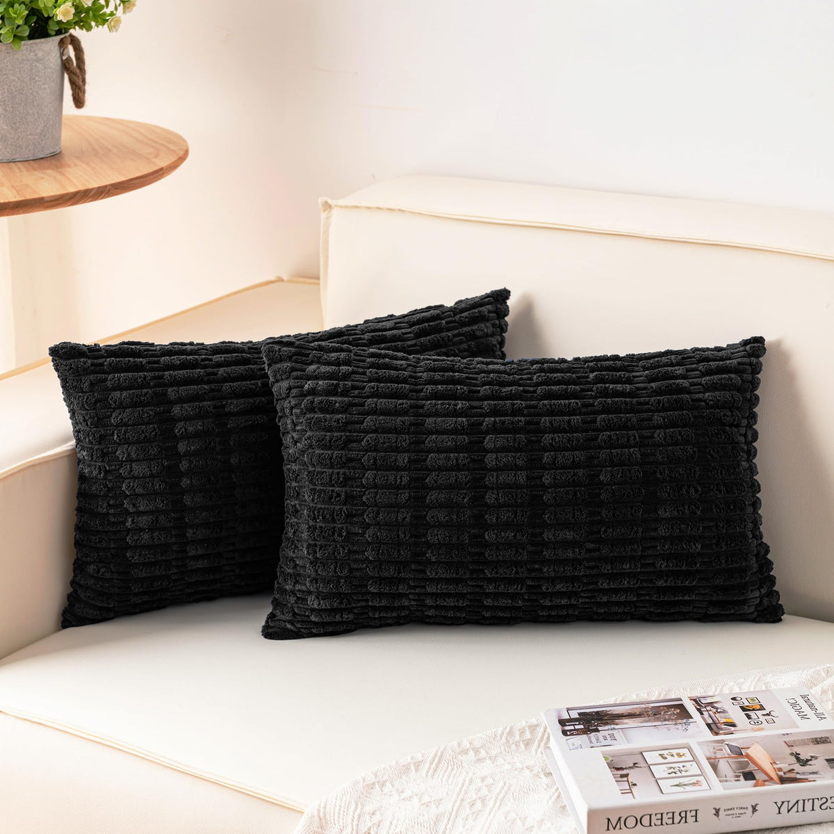 Pack of 2 Corduroy Decorative Throw Pillow Covers 18x18 Inch, Cream White