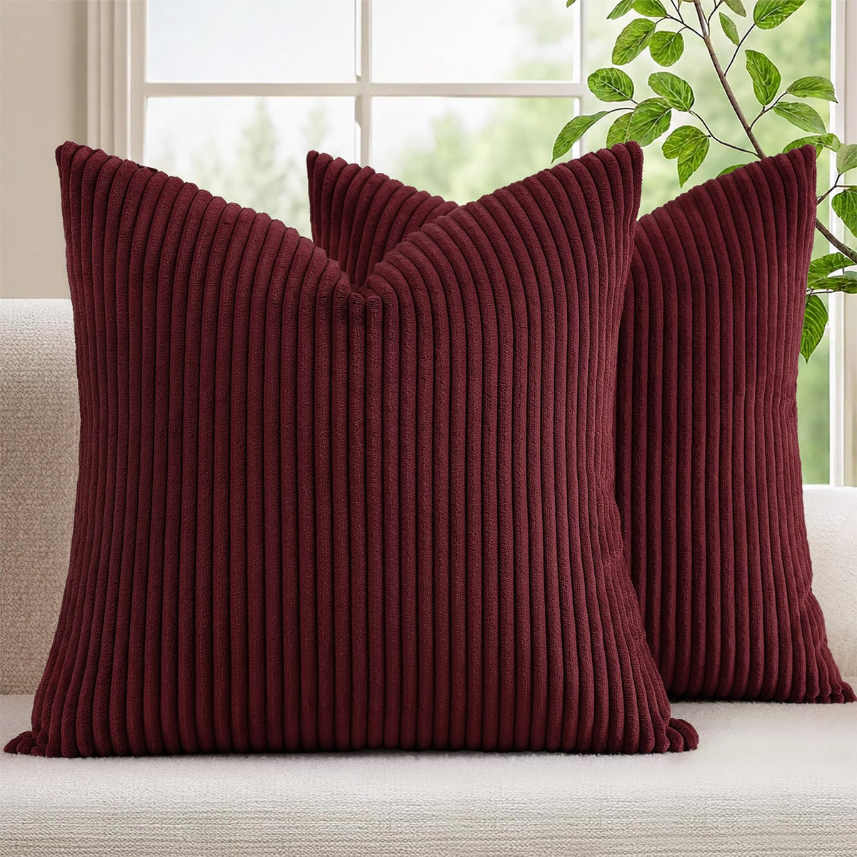 Mecatny Corduroy Fall Throw Pillow Covers 18x18 Set of 2 Olive Green