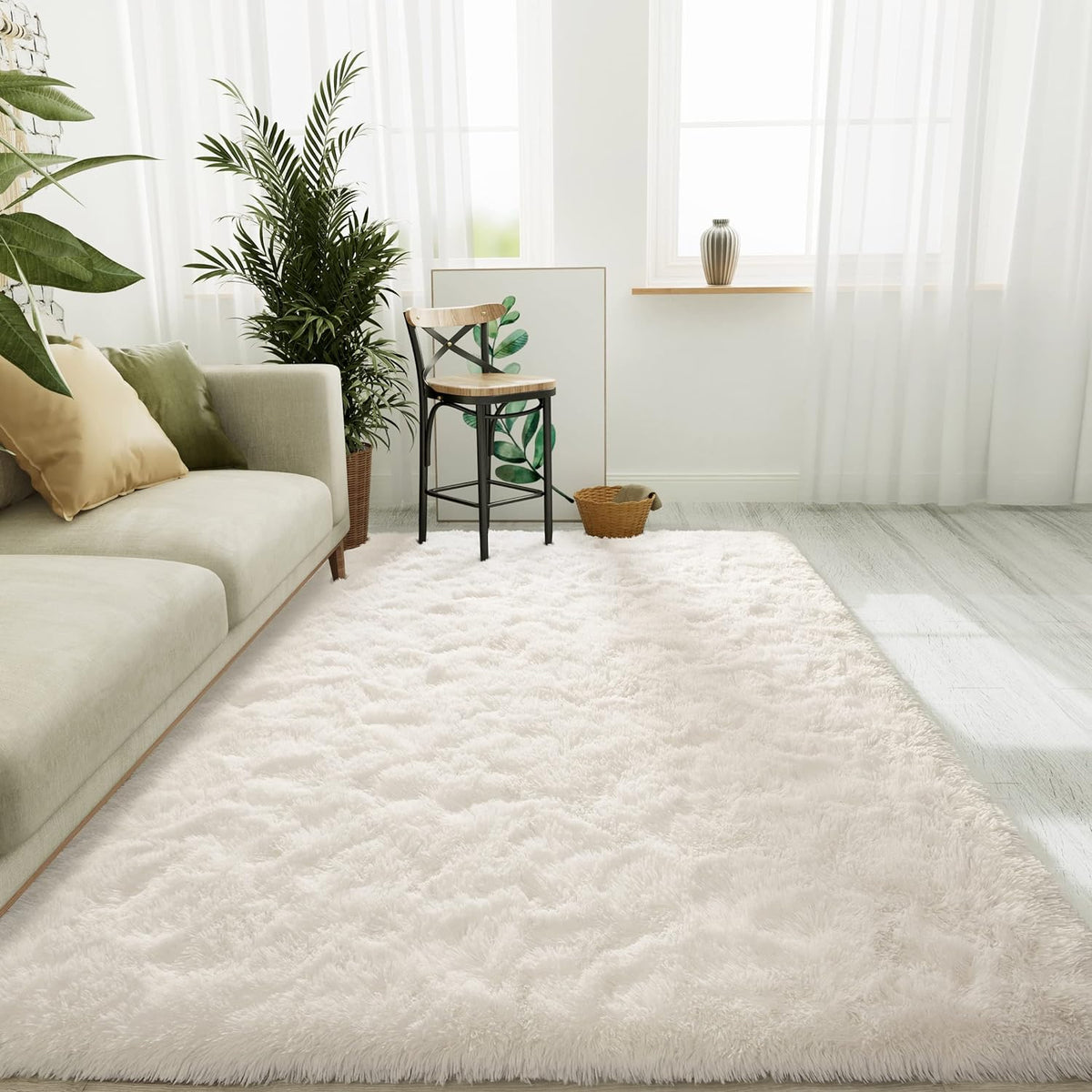 LOCHAS 4x6 Area Rugs Fluffy Living Room Carpets for Kids Bedroom, White