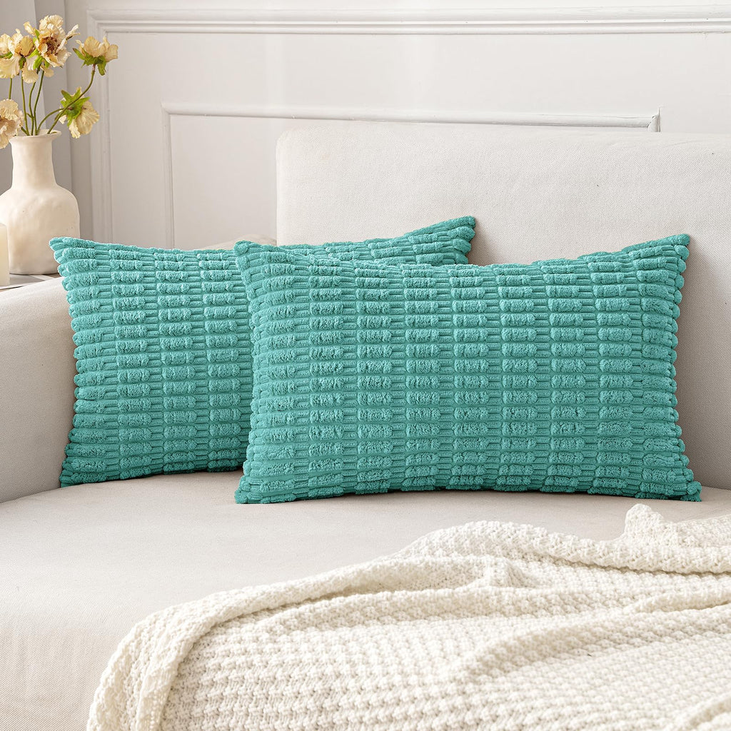 MIULEE Corduroy Decorative Throw Pillow Covers 18x18 Cream White Pack of 2