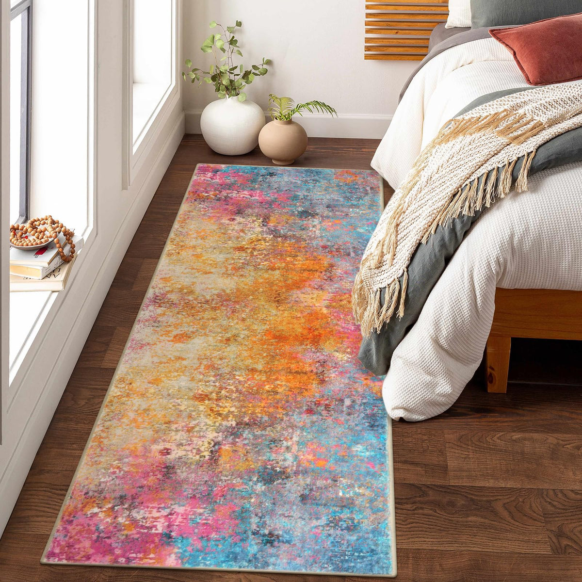 Lahome Modern Abstract Washable 5x7 Area Rugs for Living Room, Colorful Soft Bedroom Rug Low Pile Non Slip,Stain Resistance Dining Room Carpet for Nursery Office Entrance Home Office Decor