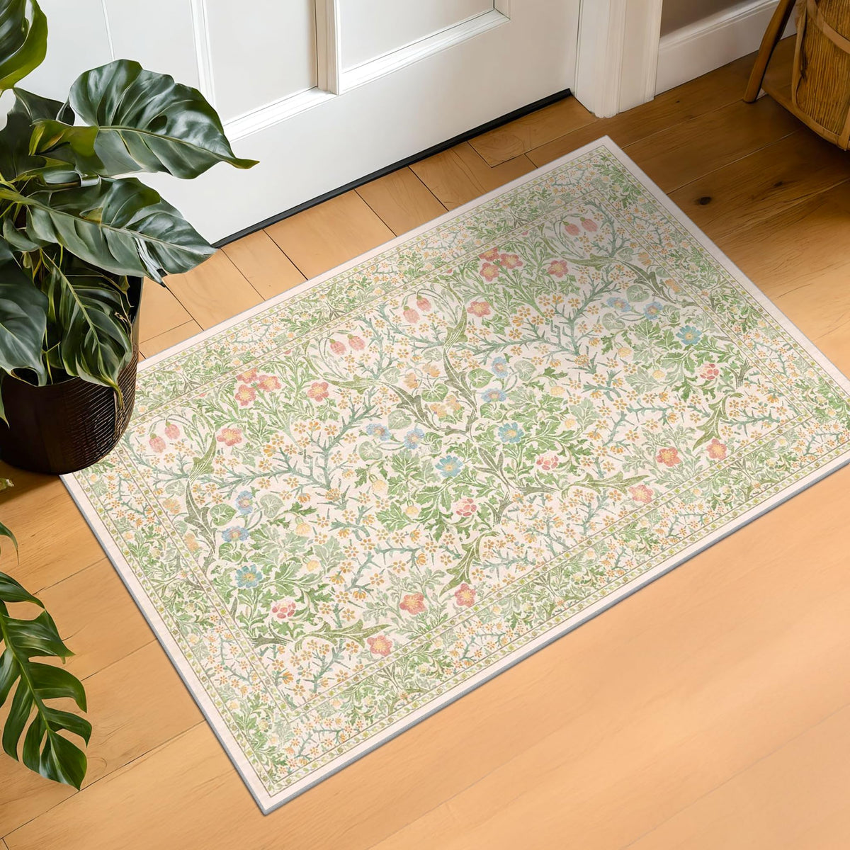 Vintage Floral Dark Green 3x5 Area Rugs for Entryway, Kitchen, Bedroom Beside Rug, Laundry Room, Non-Slip Low Pile Ultra Soft Stain Resistant Small Carpet