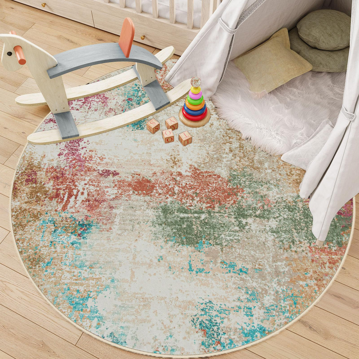 Lahome Modern Abstract Washable 5x7 Area Rugs for Living Room, Colorful Soft Bedroom Rug Low Pile Non Slip,Stain Resistance Dining Room Carpet for Nursery Office Entrance Home Office Decor