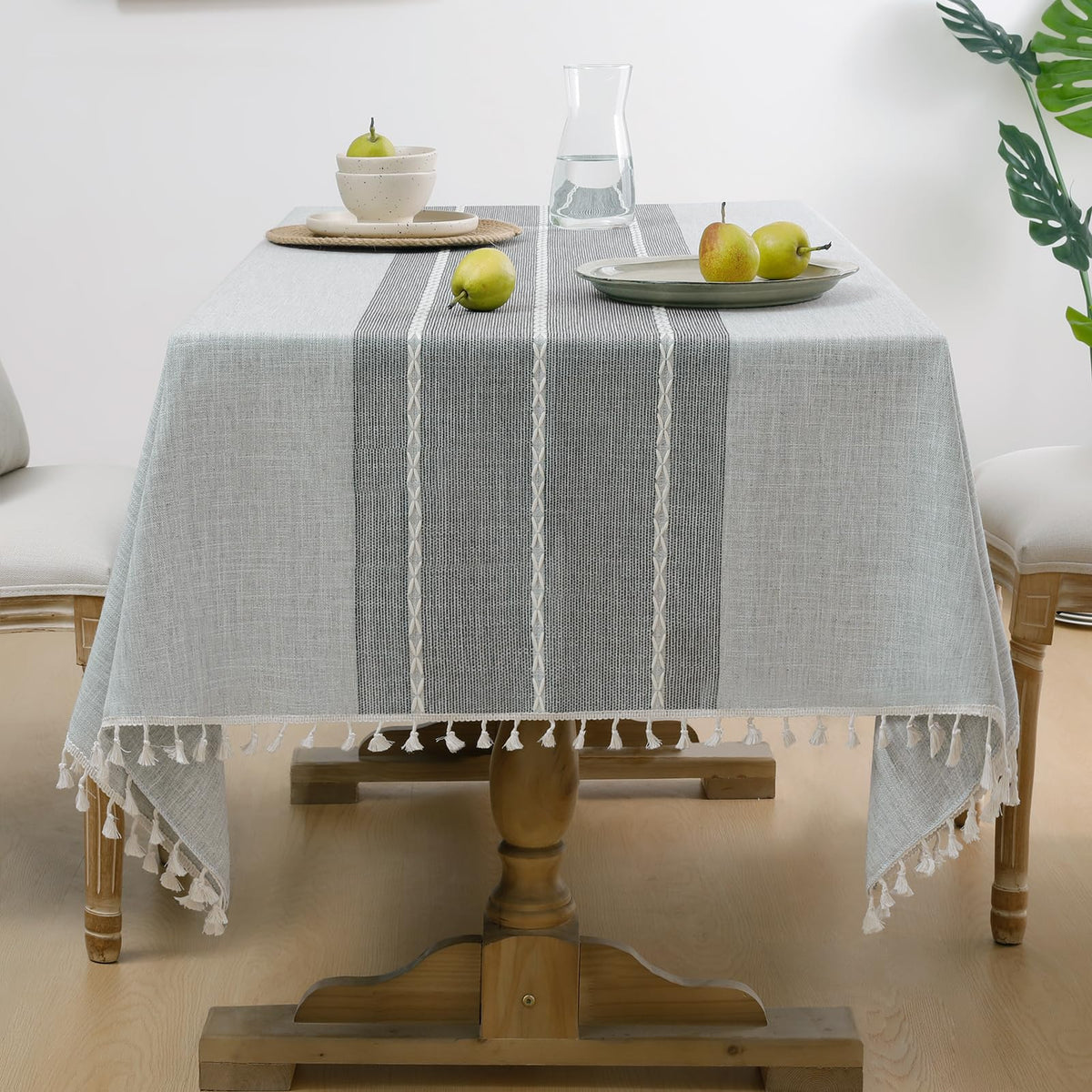 Softalker Fall Linen Rectangle Tablecloth with Tassel, 55 x 70 Inch