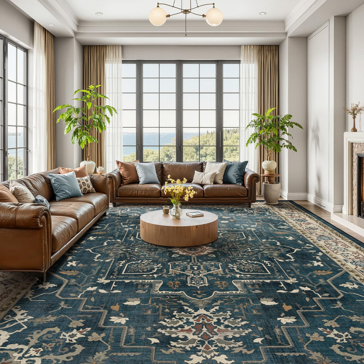 Vintage Dark Green Area Rugs 5x7 for Living Room, Tranditional Distressed Medallion Printed Low Pile Thin Rugs for Bedroom, Non Slip Washable Carpet Rugs for Dining Room/Kitchen/Home Office