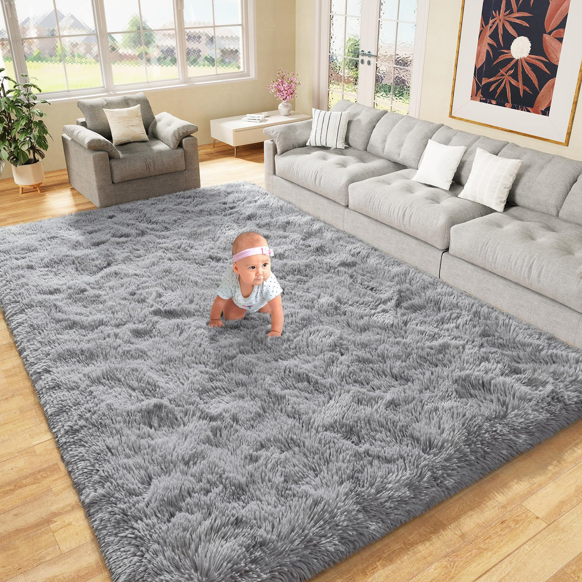 LOCHAS 4x6 Area Rugs Fluffy Living Room Carpets for Kids Bedroom, White