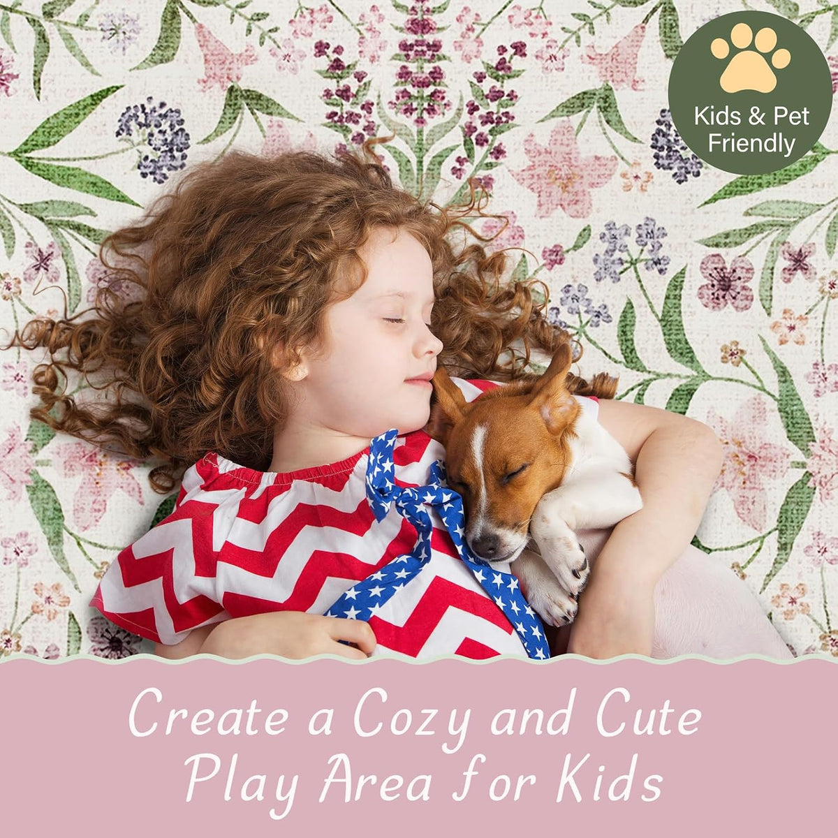 Amearea 6x9 Pink Rugs for Bedroom Girls, Floral Area Rugs for Living Room