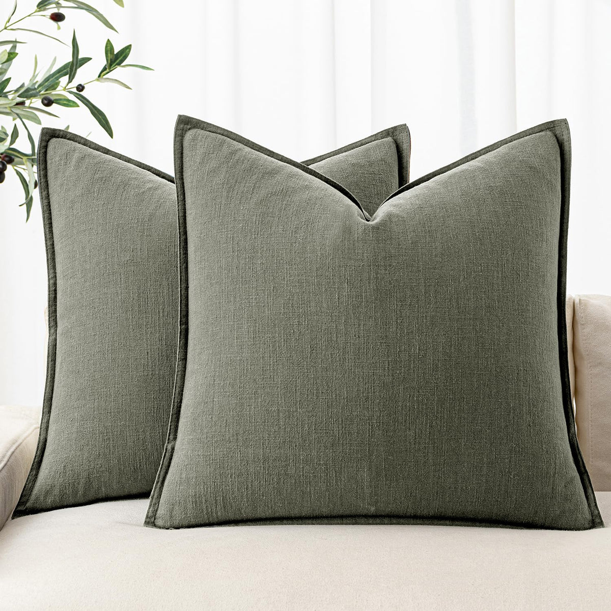 MIULEE Decorative Linen Euro Sham Pillow Covers 24x24 Natural Beige