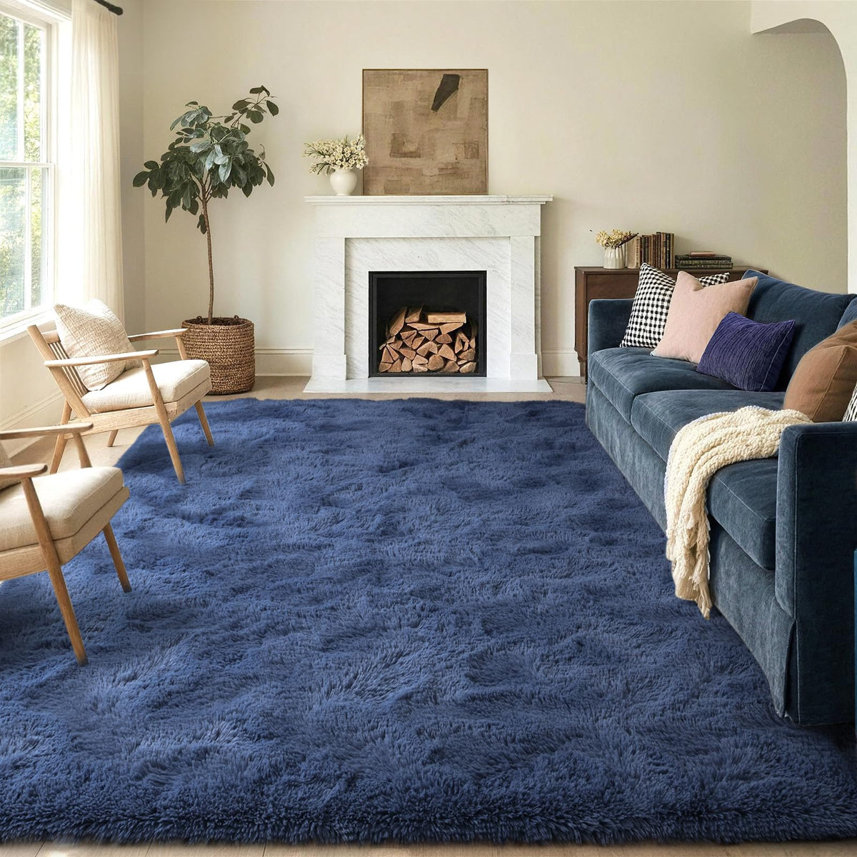 5x8 Area Rugs For Living Room Fluffy Black Rug For Bedroom (Black)
