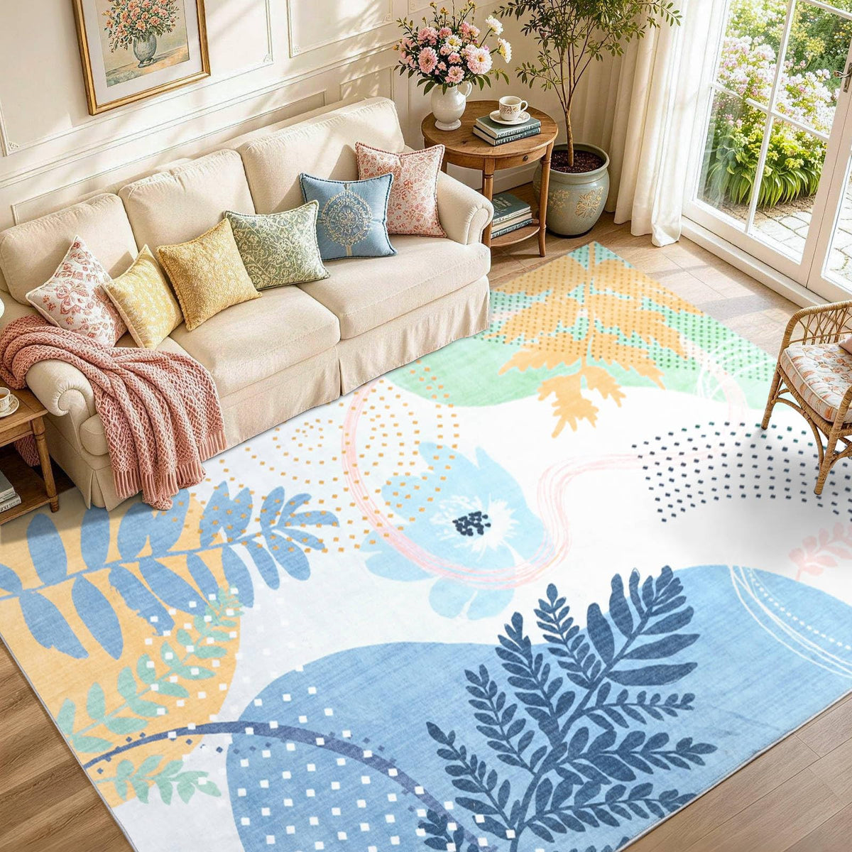 6x9 Ft Large Area Rugs for Living Room, Soft Non-Slip Machine Washable Rug, Vintage Stain Resistant Carpets for Bedroom Nursery Dining Room Home Decor (Beige)