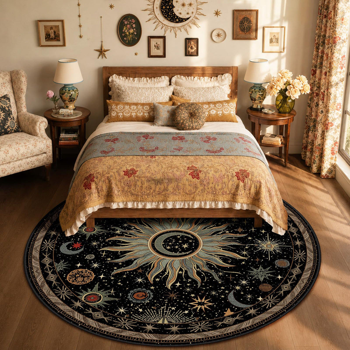 Vacuum-Friendly, 5x7 Washable Area Rug, Black Gold Beige Red