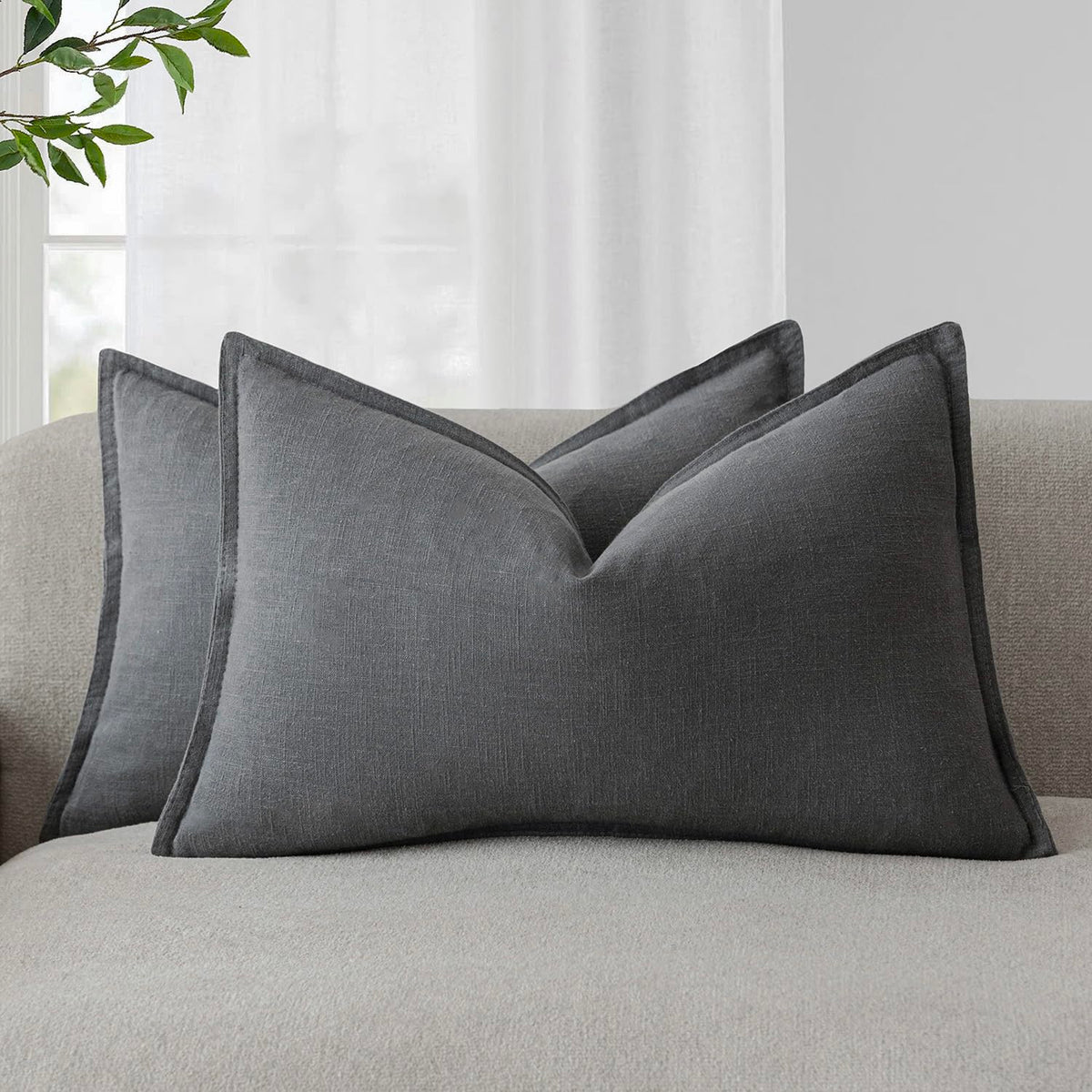 Foindtower Linen Solid Decorative Throw Pillow Covers 18x18 Natural Beige