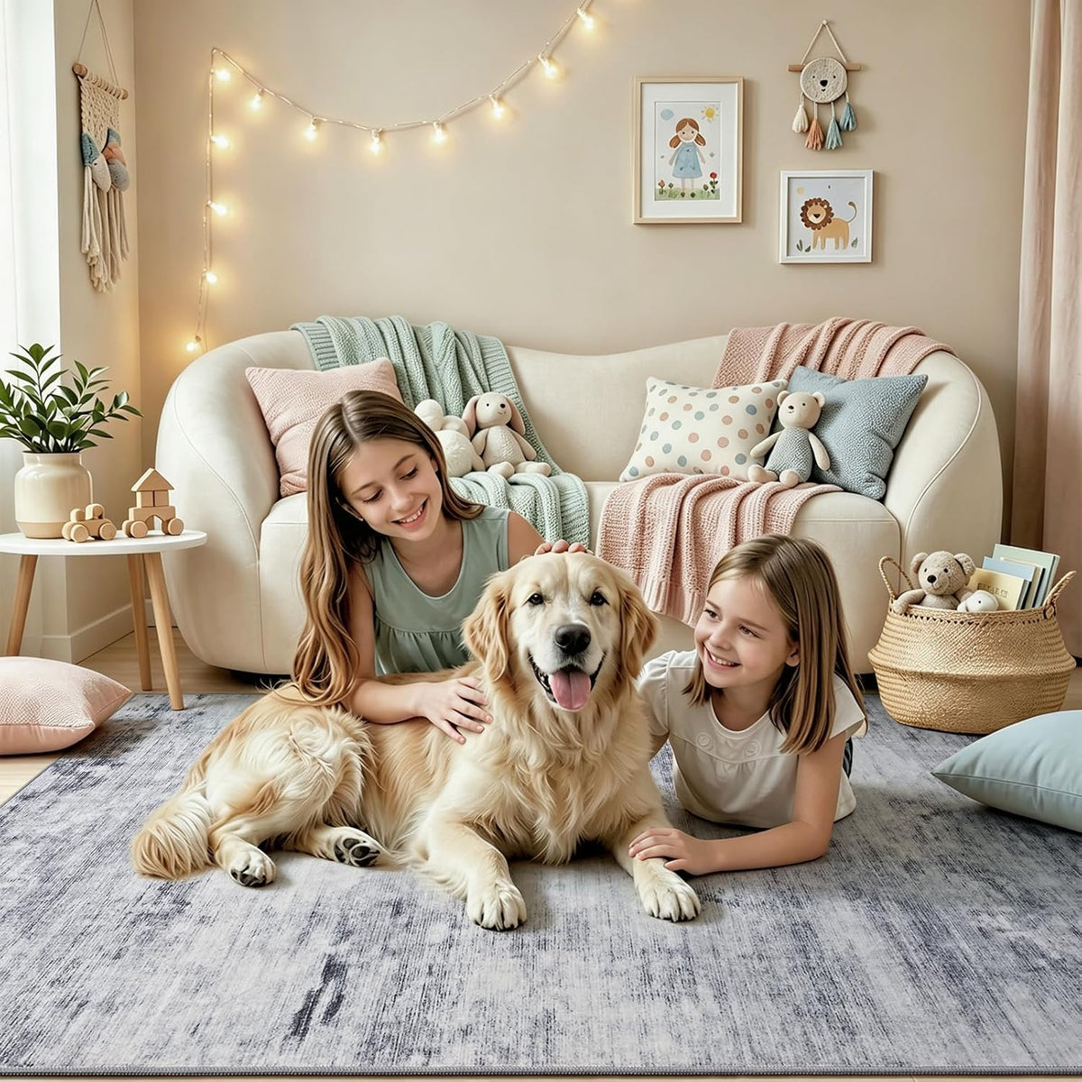 Toneed 4'x6' Washable Area Rugs for Bedroom Living Room, 48"x72" Grey