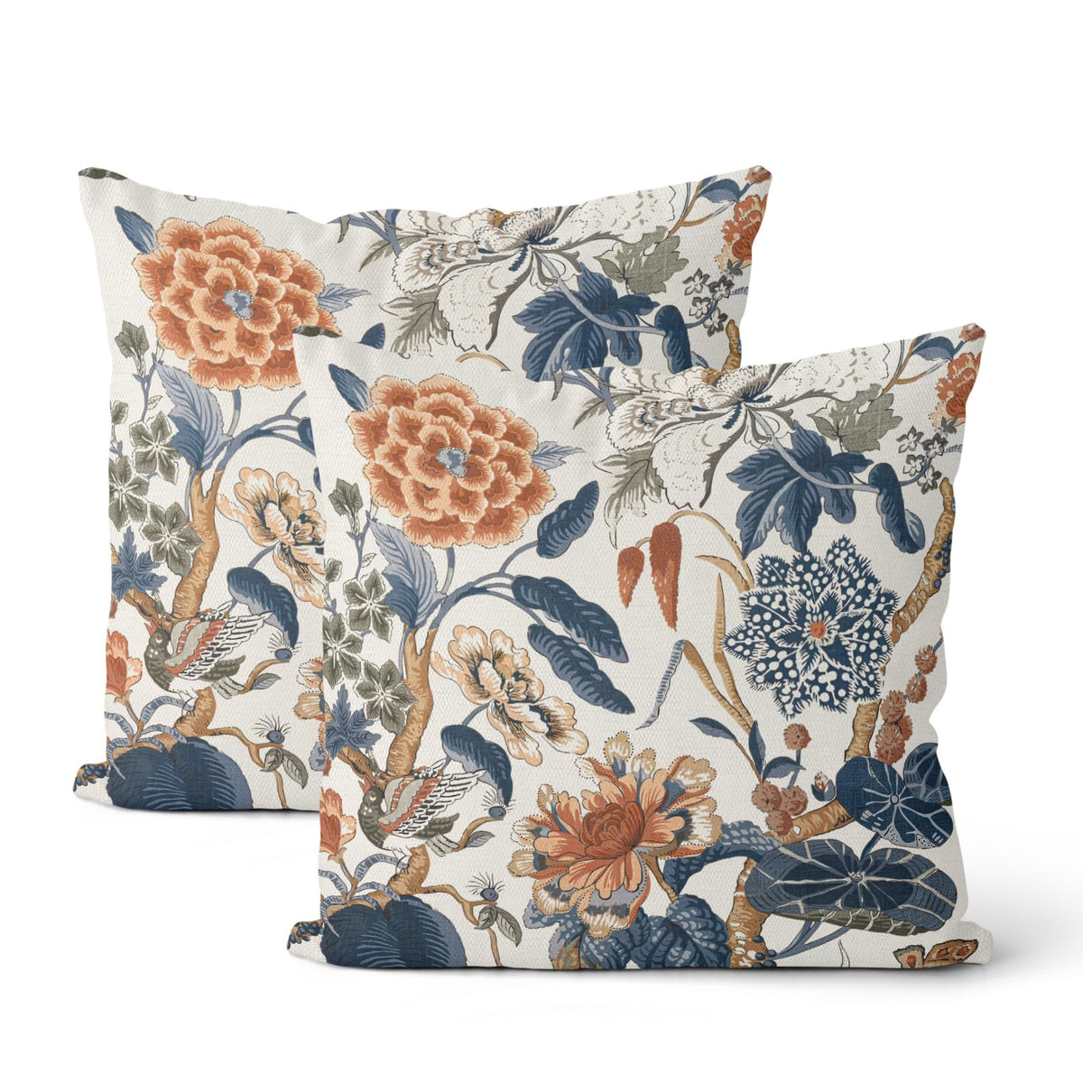 Floral Outdoor Pillow Covers 18x18 Inch Set of 2 Blue Green