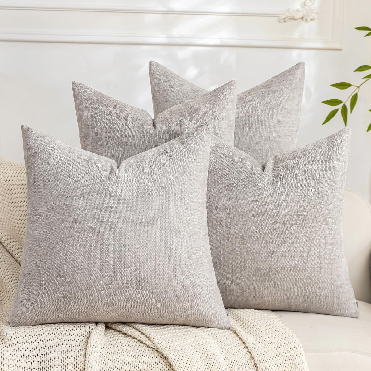 Set of 4 Soft Textured Throw Pillow Covers 18x18 Inch Cozy Decorative Farmhouse Cushion Cover Square Accent Pillow Cases for Bed Couch Sofa Living Room, Beige Taupe Brown