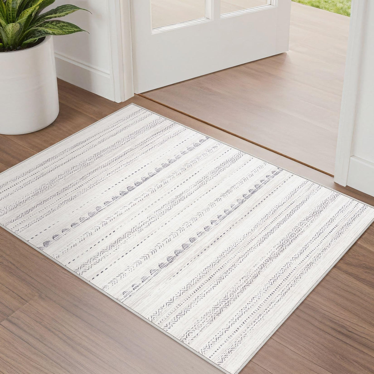 Nakagishi Boho 5x7 Area Rug Living Room Rugs Machine Washable Beige/Brown