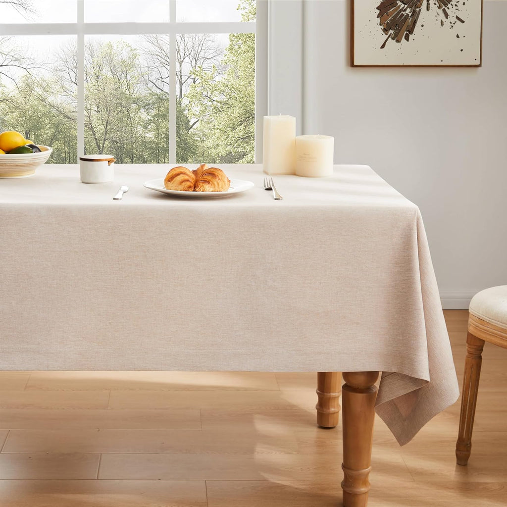 ZeeMart Linen Textured Rectangle Table Cloth, 60x104 Inch Light Tan