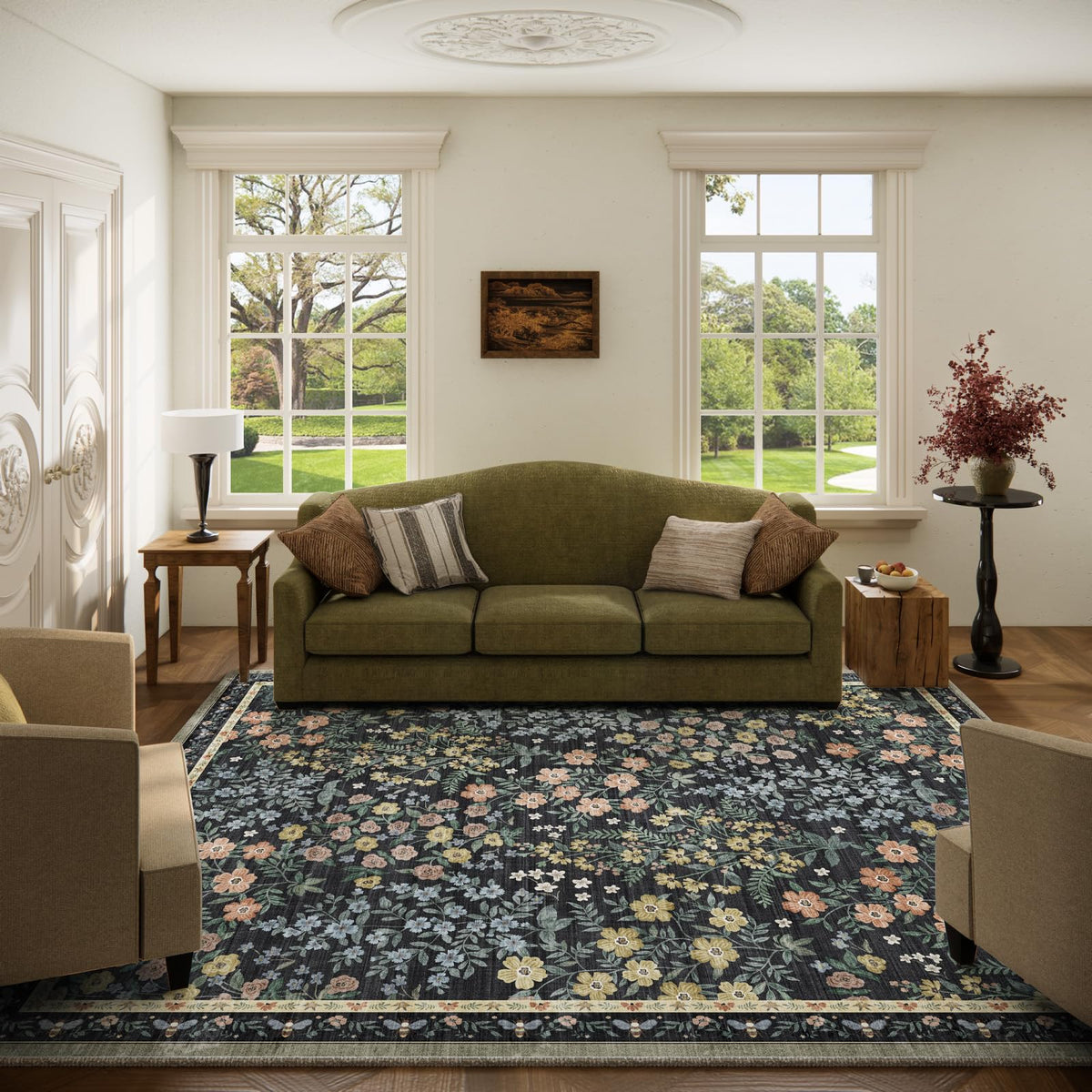 Washable Area Rugs for Living Room: 9x12 Area Rug for Bedroom Vintage Stain Resistant Non Slip Low Pile Lightweight Soft Carpet for Kitchen Dining Room Farmhouse Kids Room Nursery