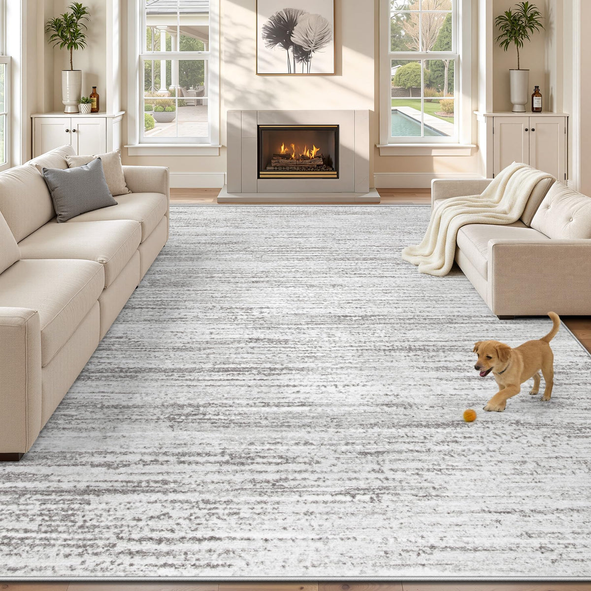 Area Rug 6x9 Living Room Rugs: Washable Modern Rug Non-Slip Soft Rugs Stain Resistant Printed Rug Indoor Carpet for Bedroom Kitchen Dining Room Nursery Home(Beige, 6'x9')