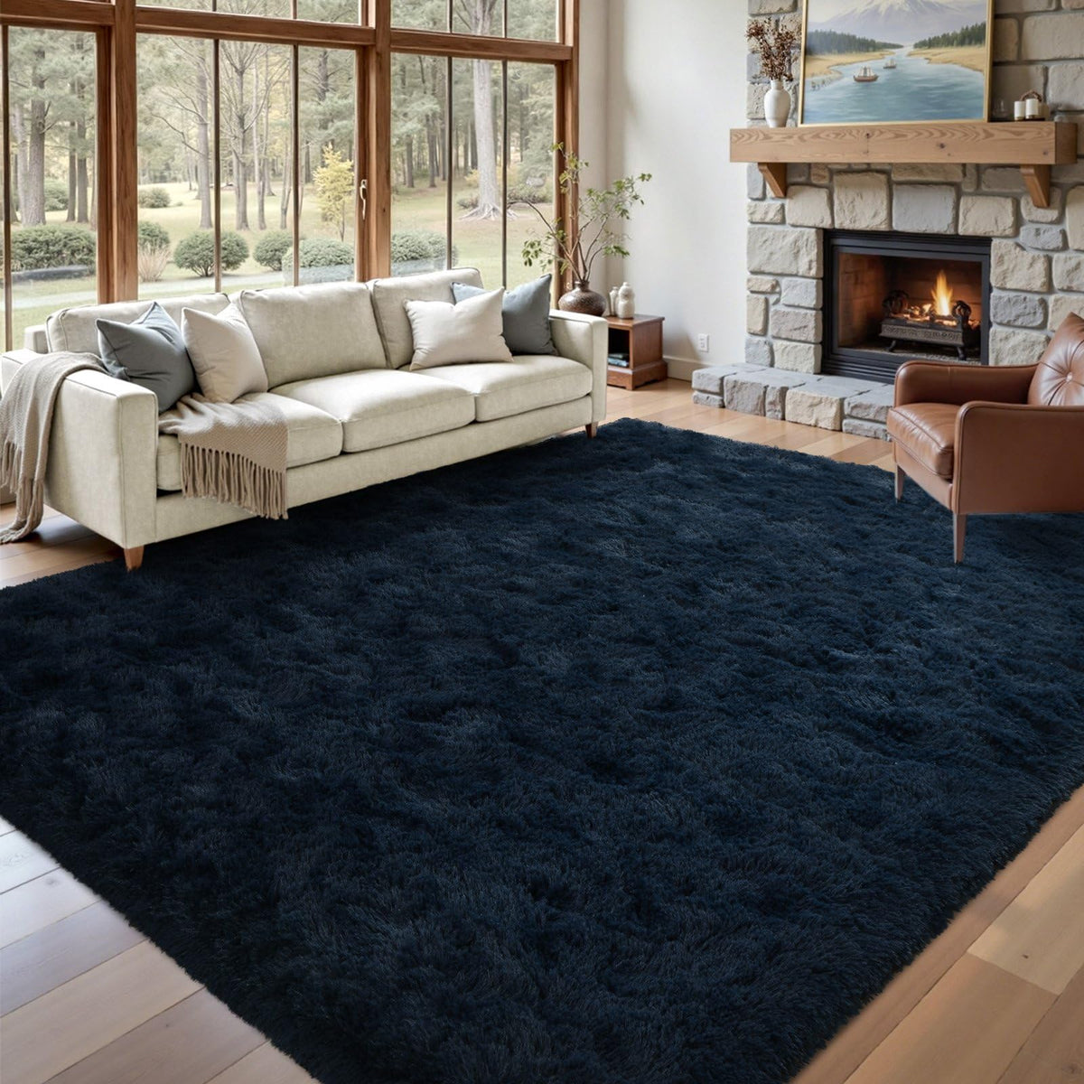 5x7 Black Area Rugs for Living Room, Large Fluffy Shag Bedroom Rugs Non-Slip, Ultra Soft Plush Carpet for Nursery Kids PlayRoom Dorm Office Indoor Modern Carpets