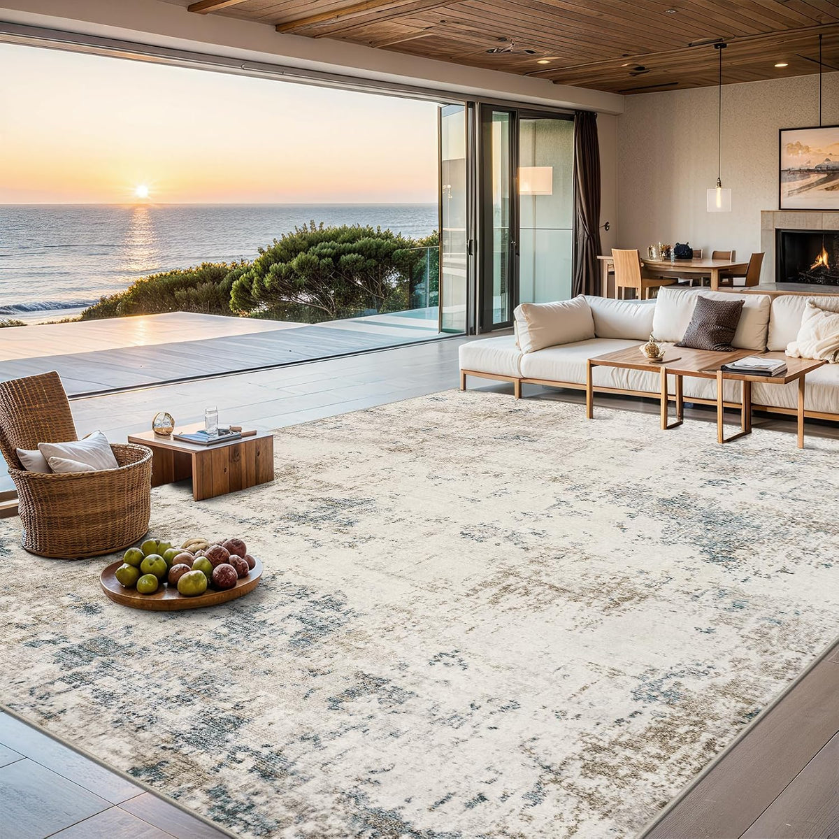 PLHXFR 8x10 Area Rug Living Room: Modern Abstract Washable Carpet Multi