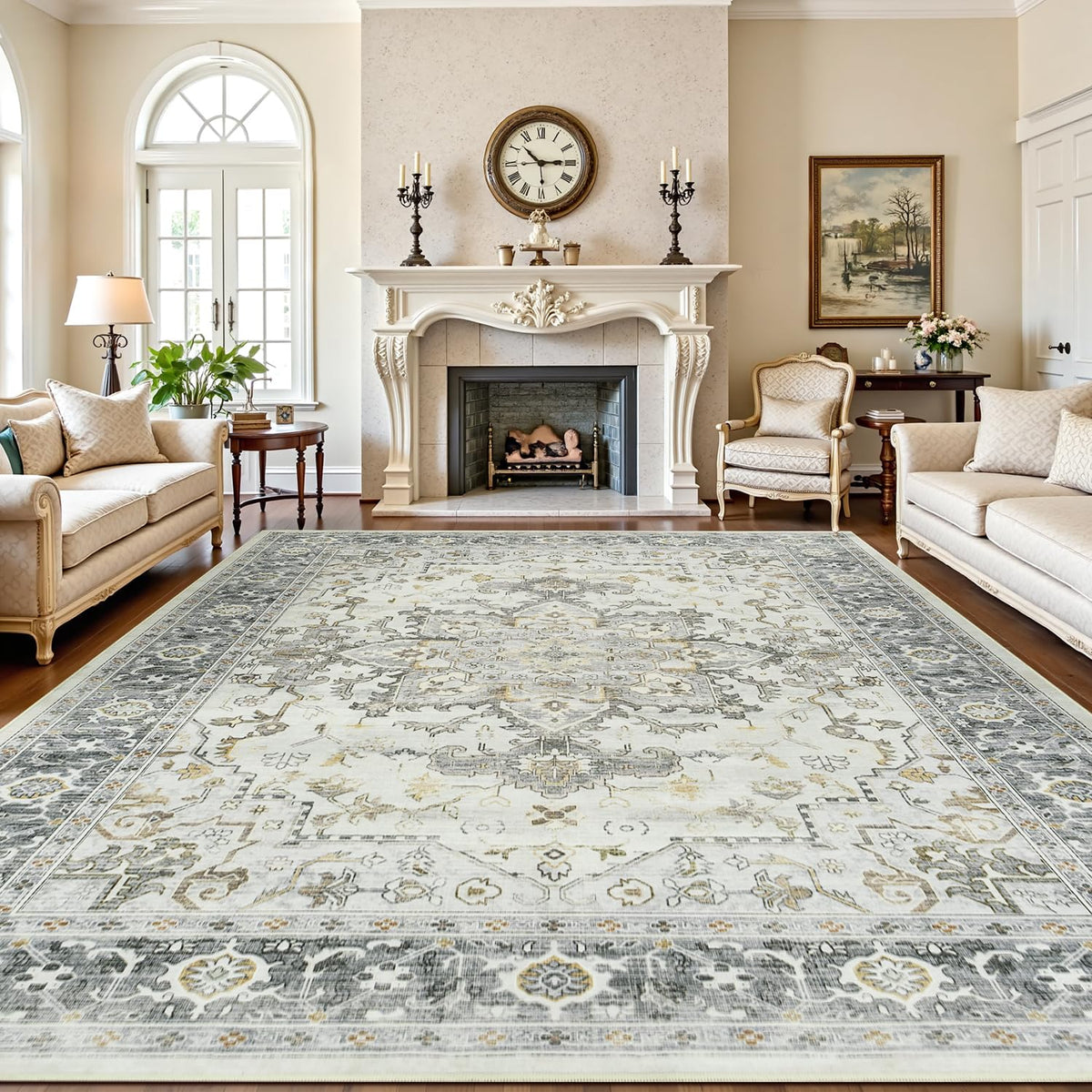 Lofus 5x7 Area Rugs for Living Room Bedroom, Soft Boho Carpet Floral Brown