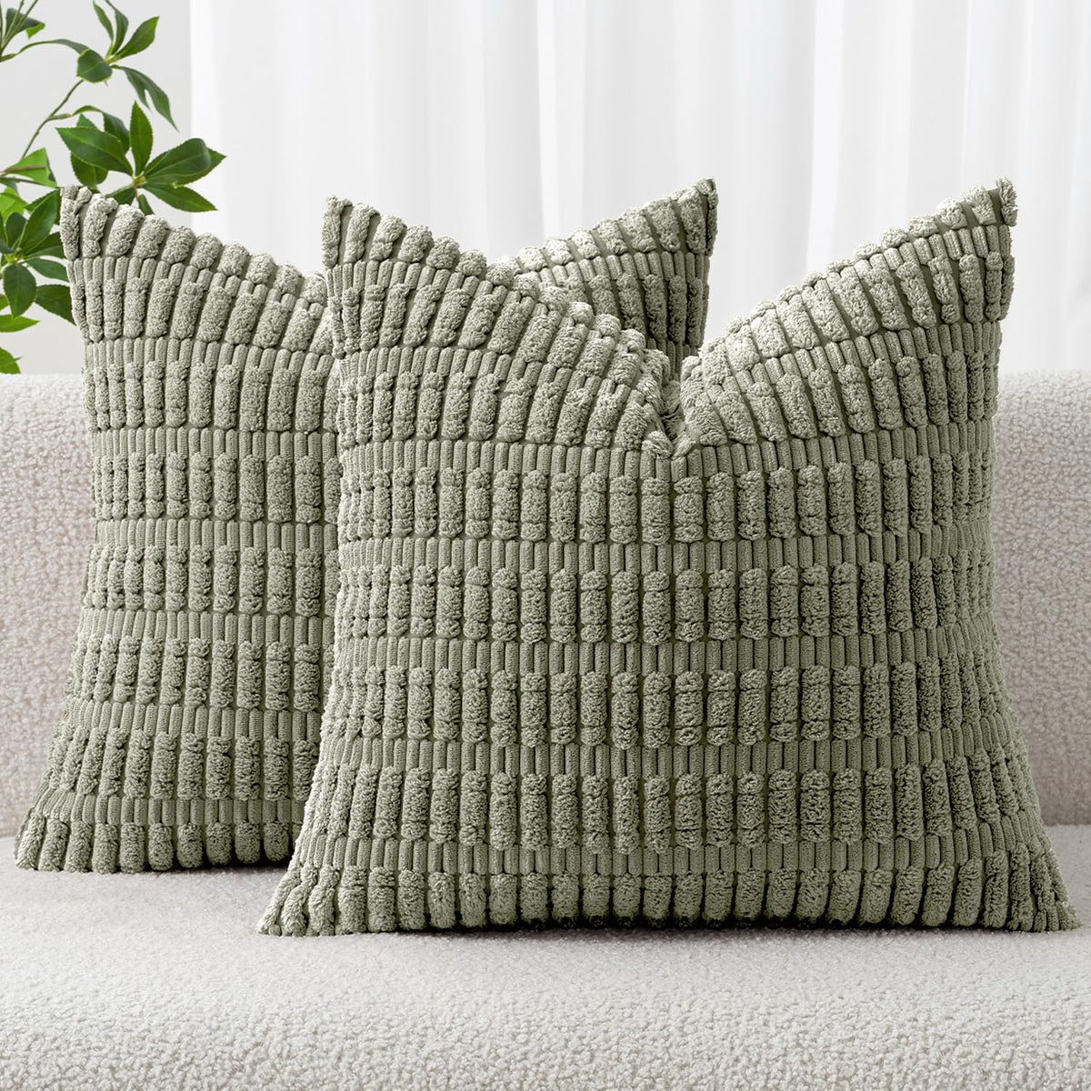 MIULEE Corduroy Decorative Throw Pillow Covers 18x18 Cream White Pack of 2