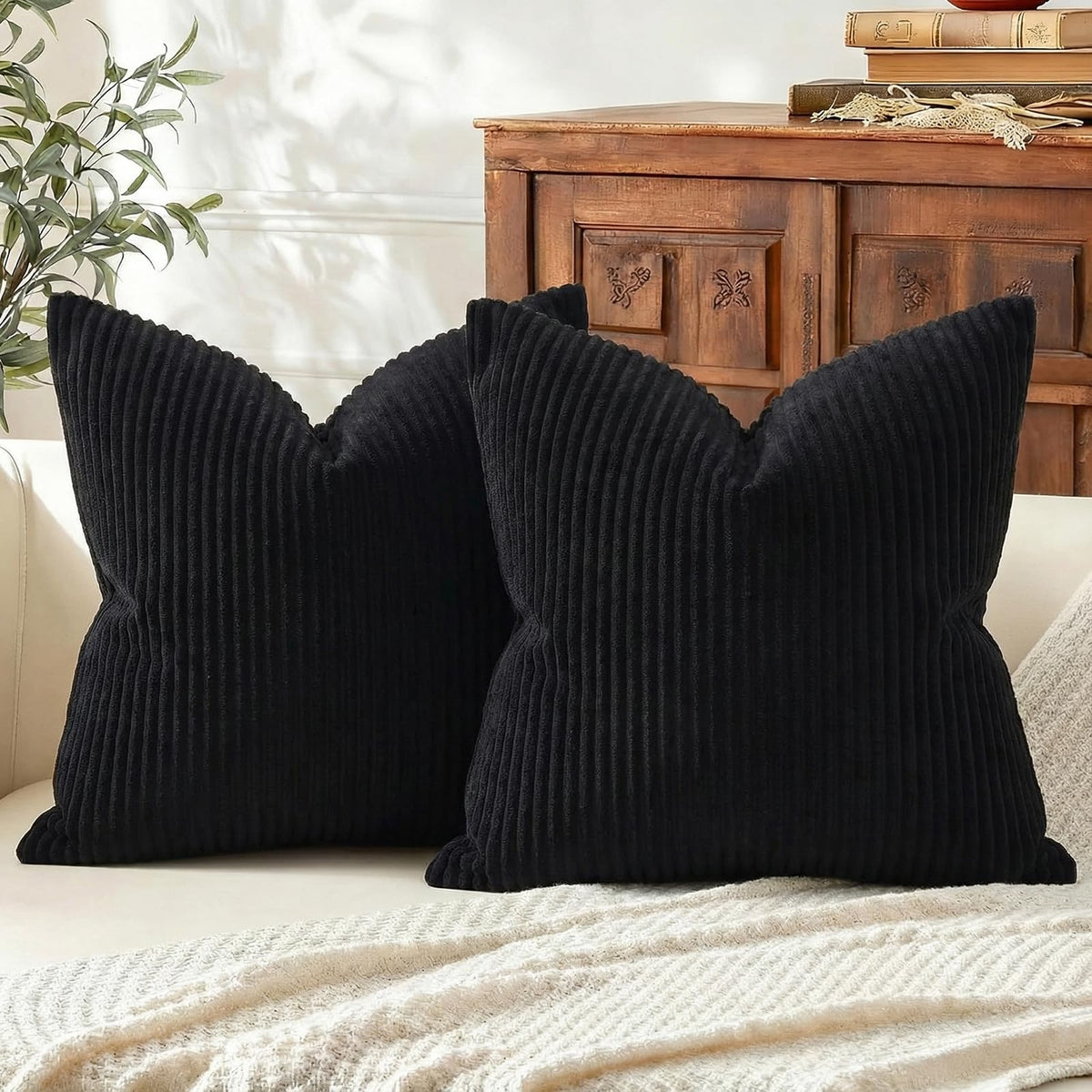 Mecatny Corduroy Fall Throw Pillow Covers 18x18 Set of 2 Olive Green
