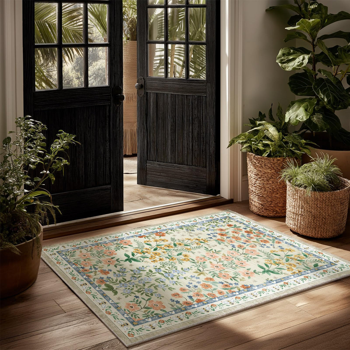 Washable Area Rugs for Living Room: 9x12 Area Rug for Bedroom Vintage Stain Resistant Non Slip Low Pile Lightweight Soft Carpet for Kitchen Dining Room Farmhouse Kids Room Nursery