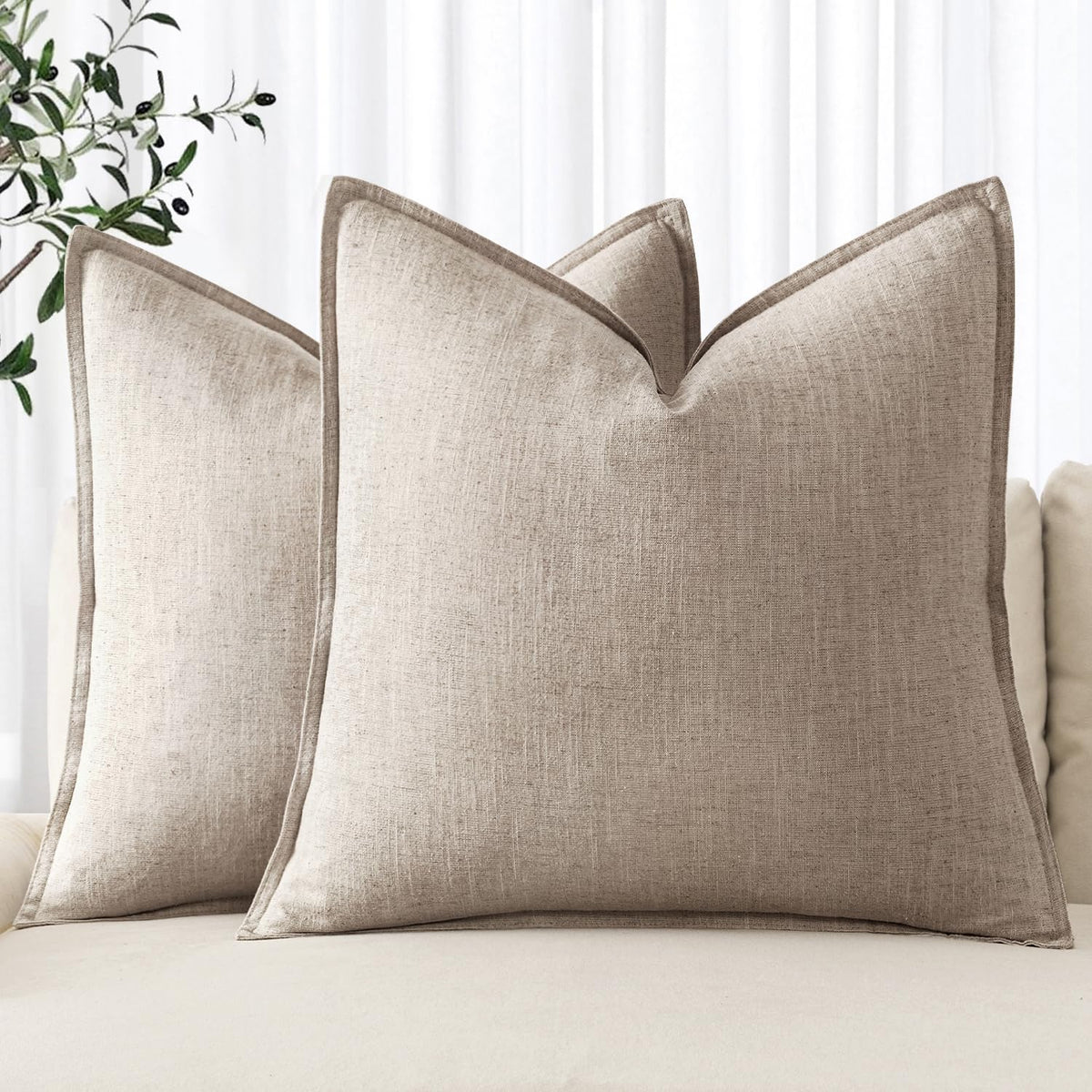 MIULEE Decorative Linen Euro Sham Pillow Covers 24x24 Natural Beige