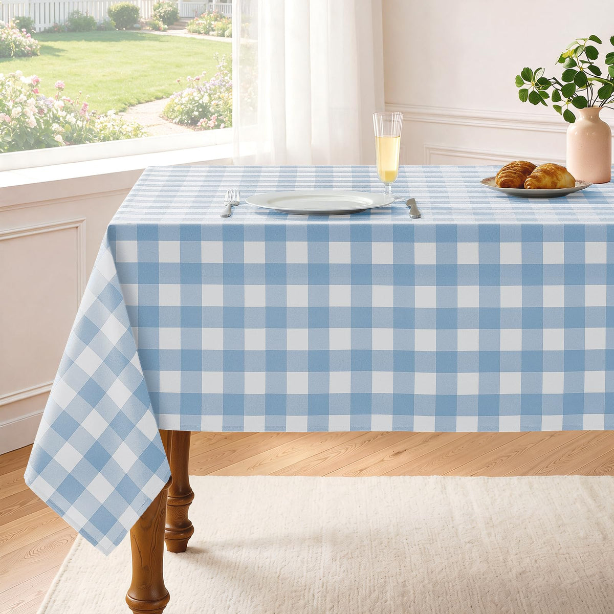 Veblandy Checkered Tablecloth Rectangle Waterproof Gingham Table Cloth Washable Buffalo Plaid Table Cover Wrinkle Free for Kitchen, Dining and Outdoor Picnic, 60 x 120 Inch, Sage Green and White