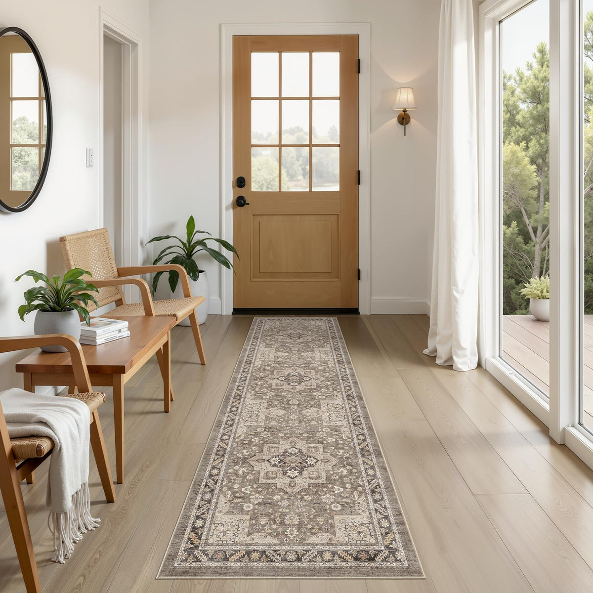 cotiled 5x7 Area Rug for Living Room, Washable, Traditional, Beige